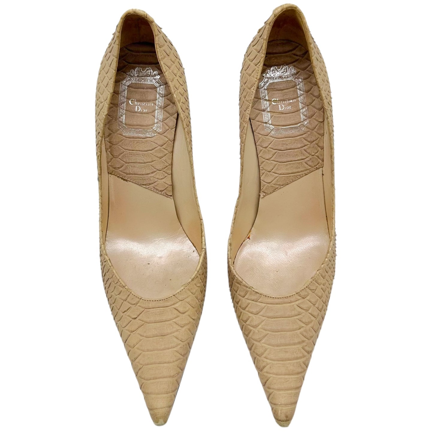 Christian Dior Ivory Snakeskin Pointed Toe Heels