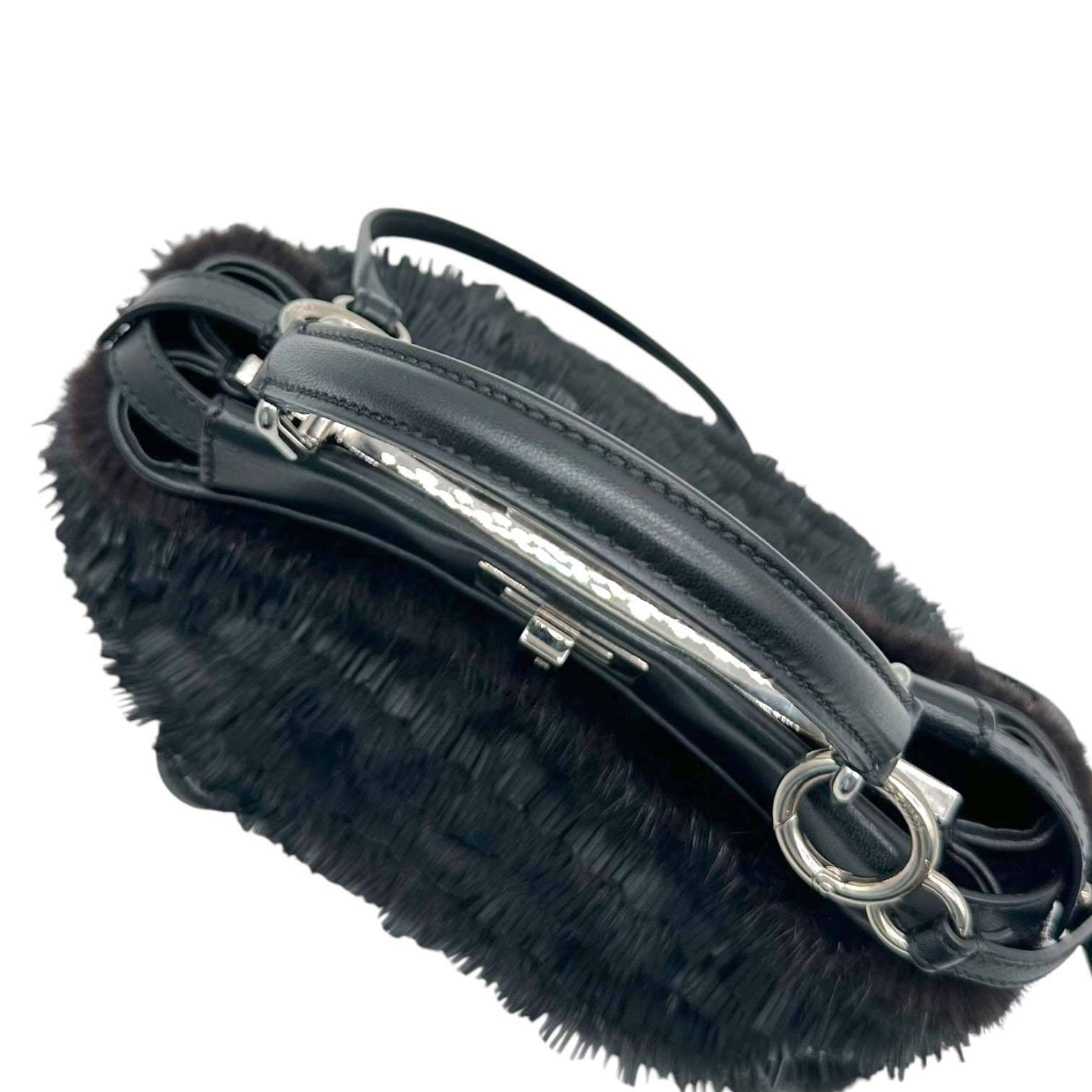 Fendi Mini Peekaboo Bag Black Rabbit Fur Leather Fringe