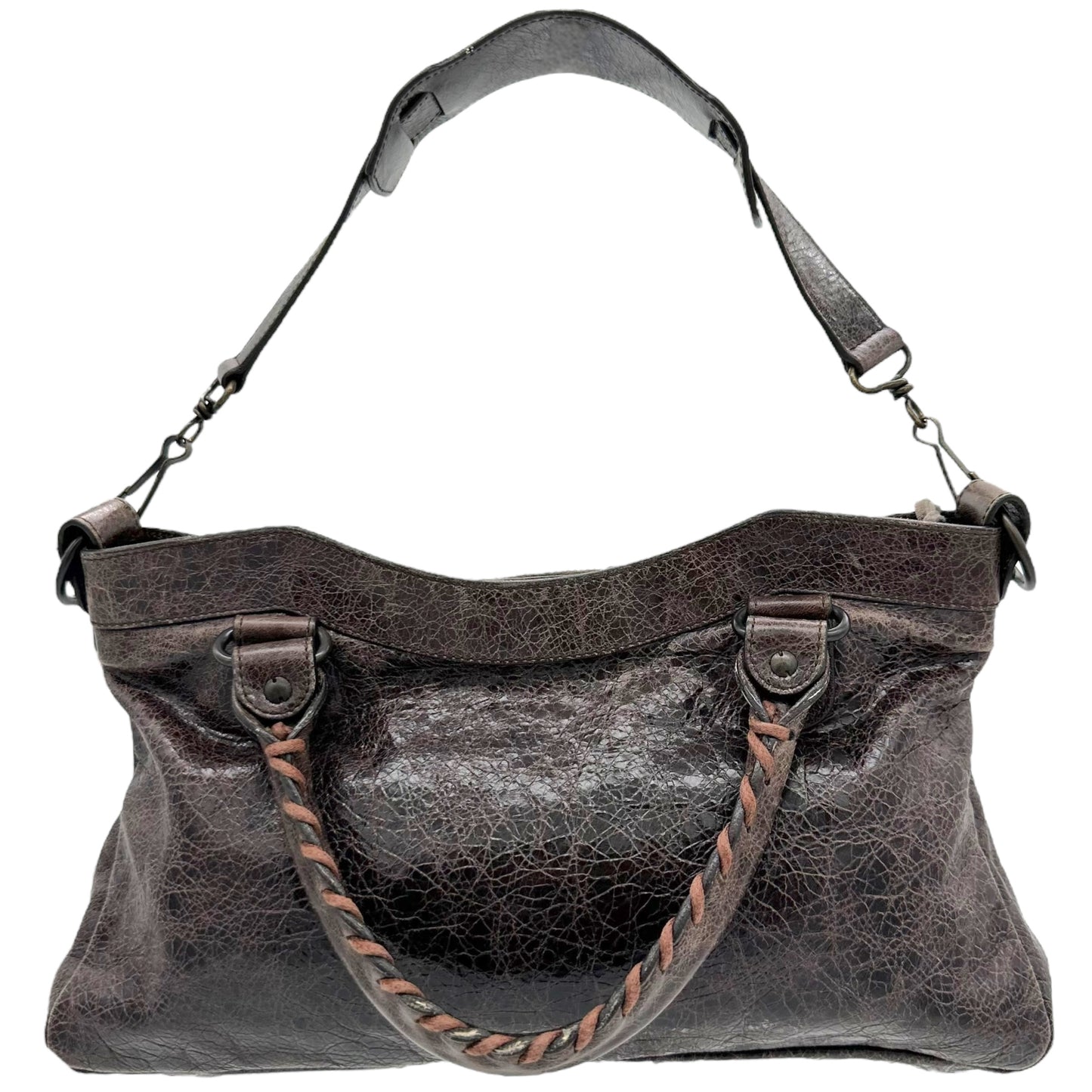 Balenciaga Small Brown Distressed Leather City Bag - Outfit Repeater