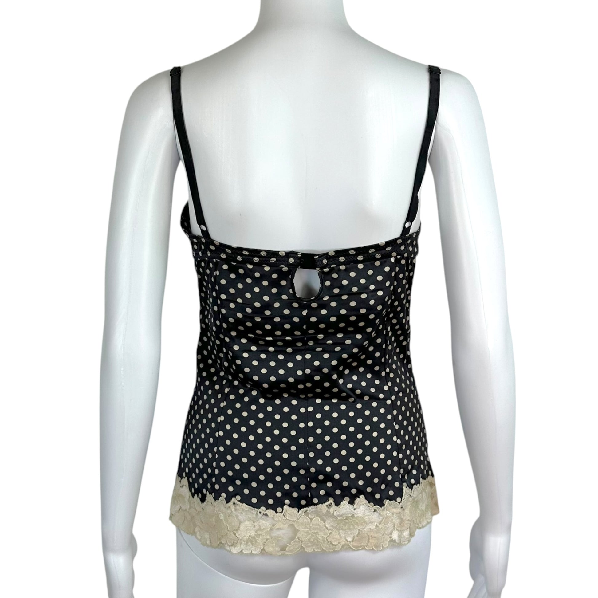 Dolce & Gabbana Black Ivory Silk Lace Polka Dot Bustier Cami
