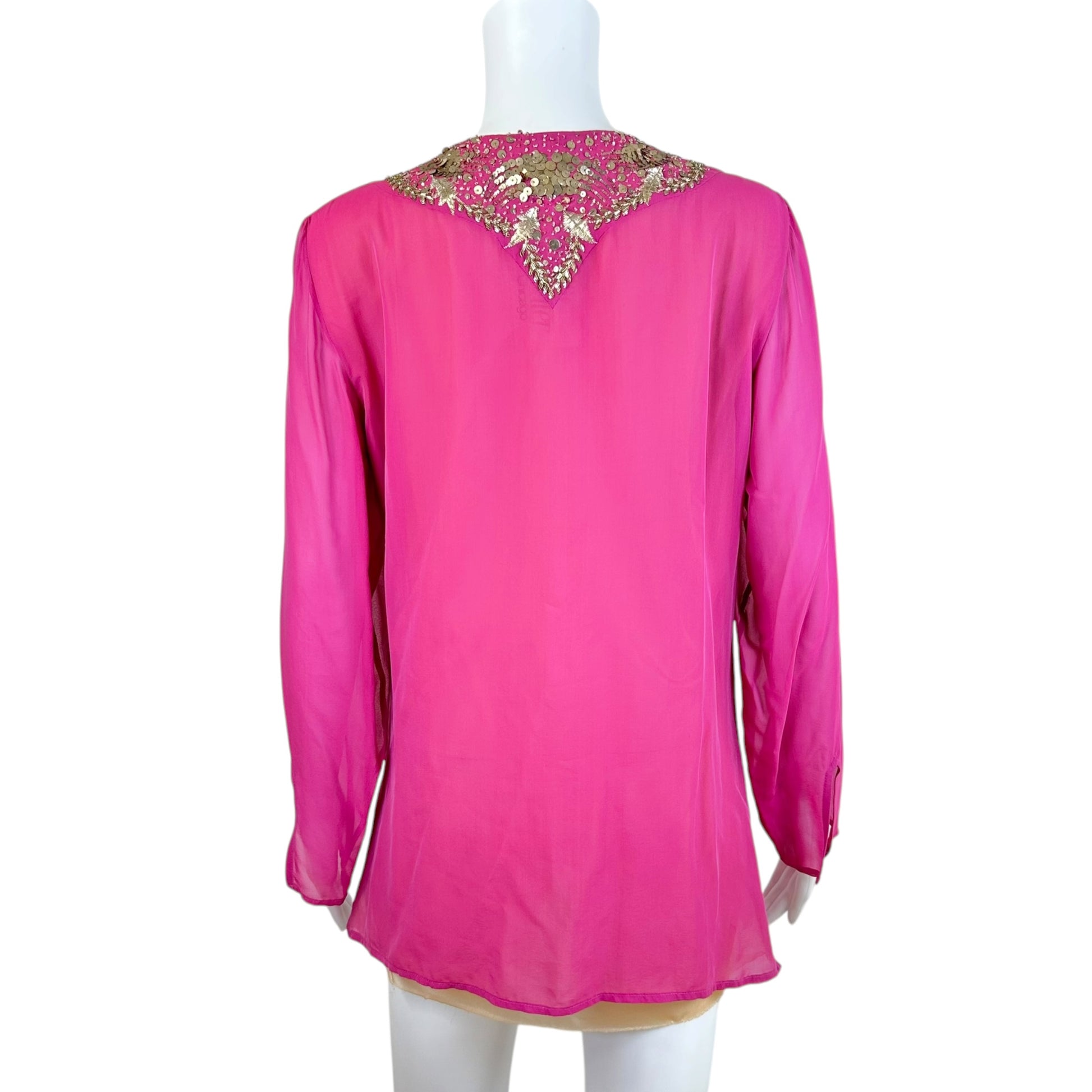 Versace Pink Sheer Blouse With Silk Sequin Trim