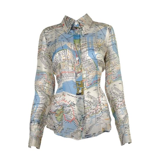 D&G Dolce & Gabbana Subway Map Sheer Silk Blouse