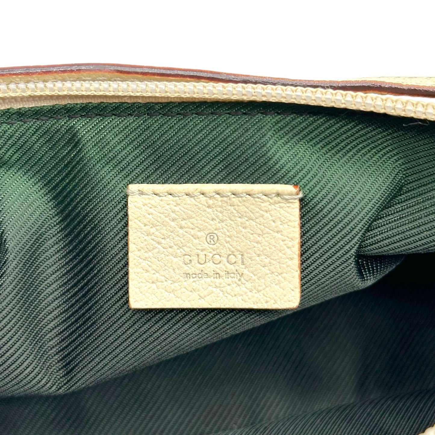 Gucci Tan Monogram & Ivory Leather Boat Pochette Bag
