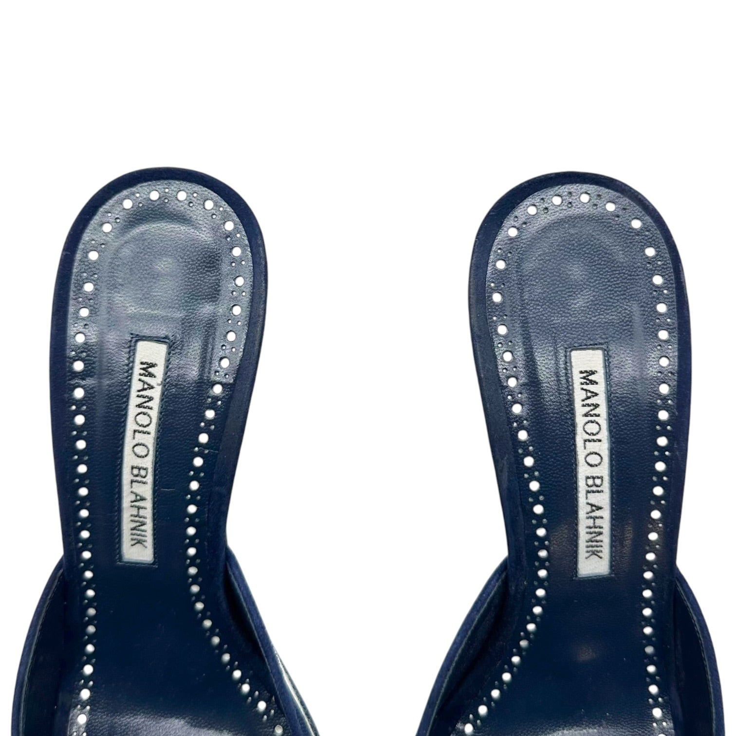 Manolo Blahnik Navy White Striped Mule Heels