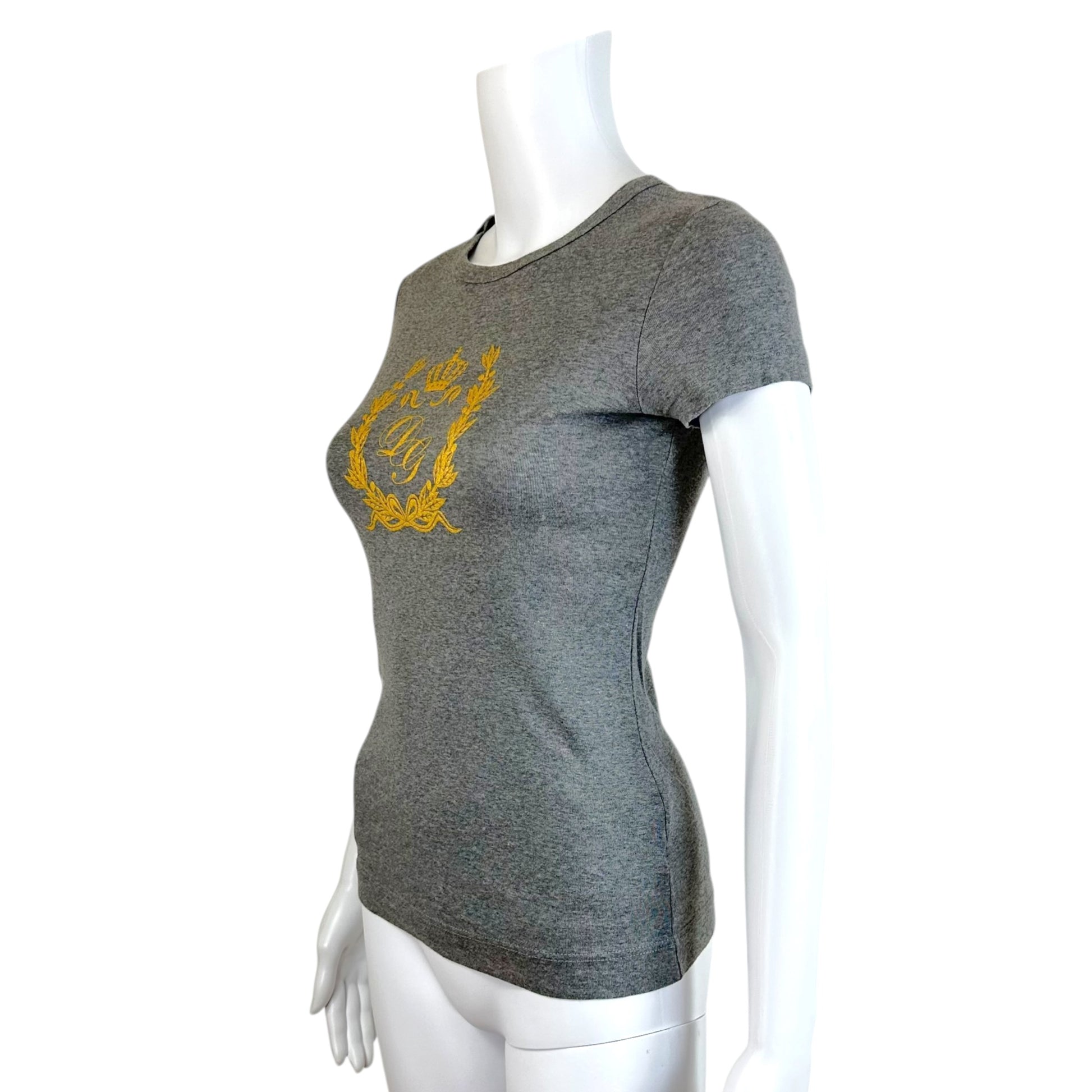 Dolce & Gabbana Gray Yellow Logo Crest Graphic T-Shirt