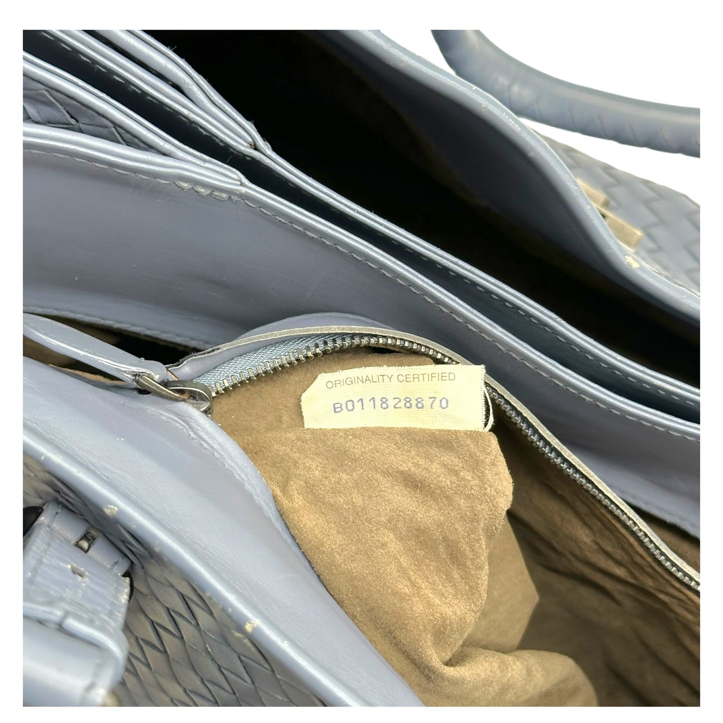 Bottega Veneta Dusty Blue Intrecciato Leather Roma Tote Bag