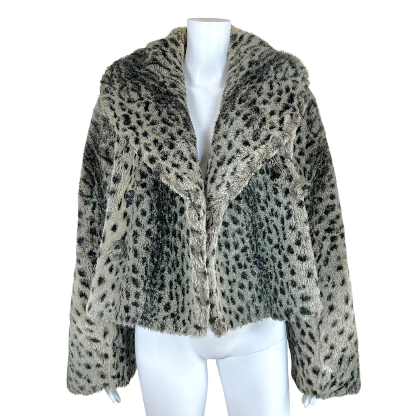 Sonia Rykiel Gray Leopard Print Faux Fur Coat