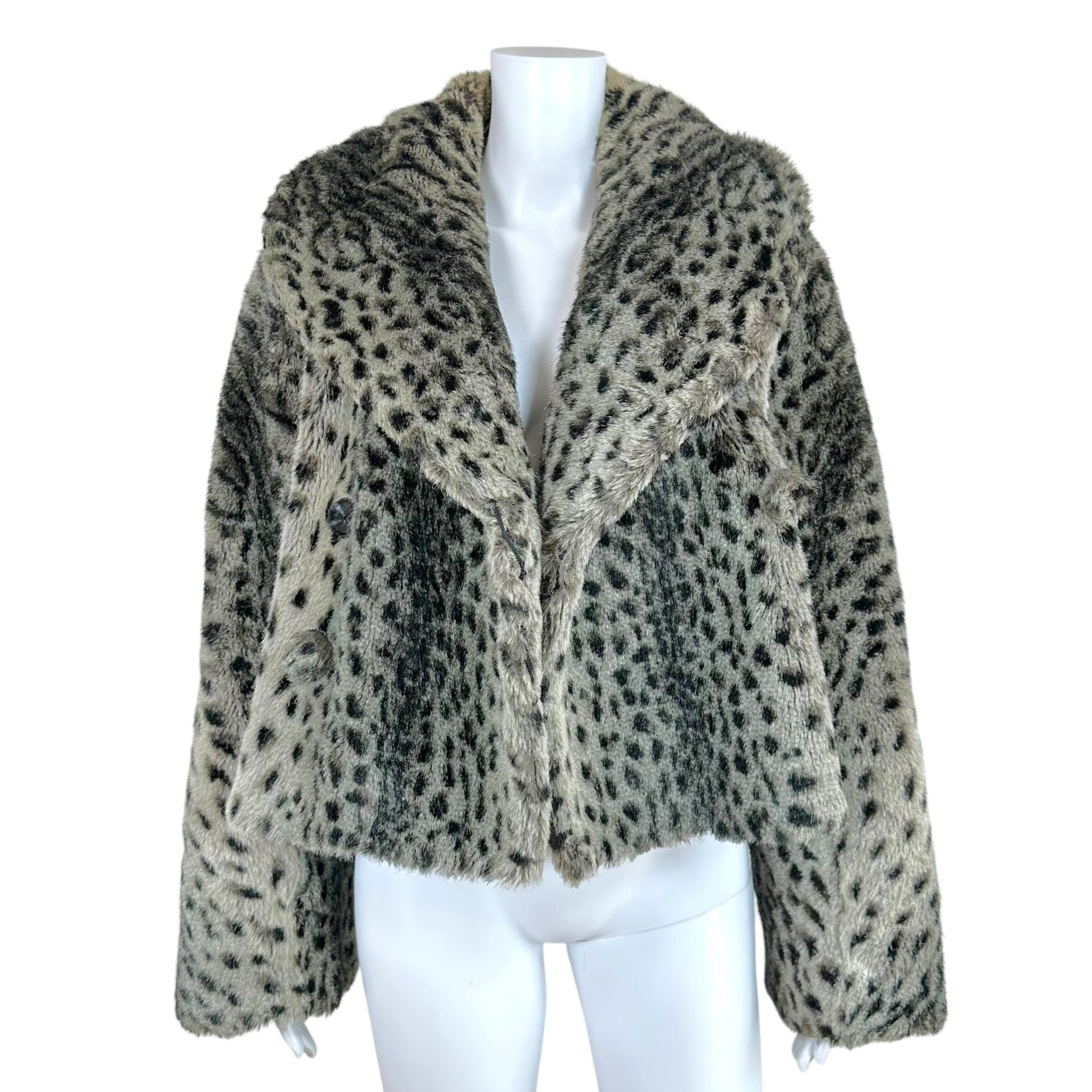 Sonia Rykiel Gray Leopard Print Faux Fur Coat