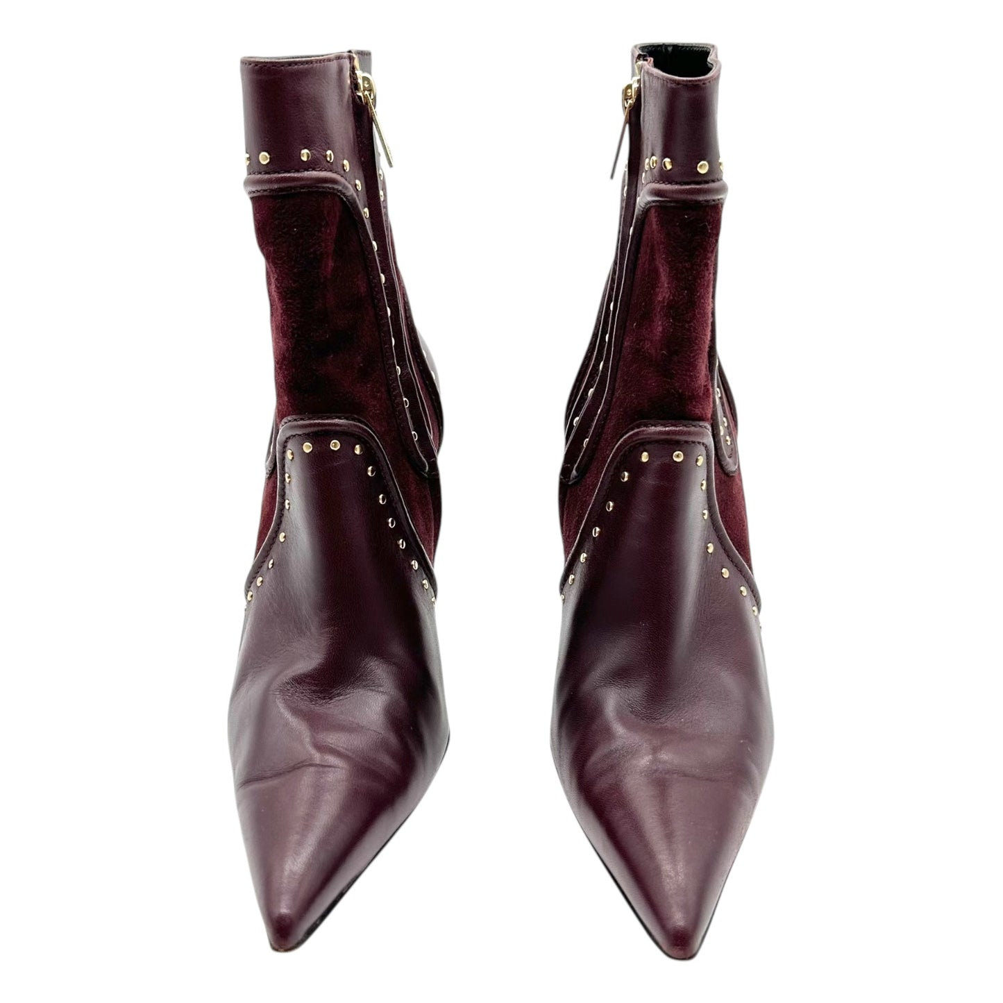 Versace Burgundy Studded Pointed Toe Heeled Boots