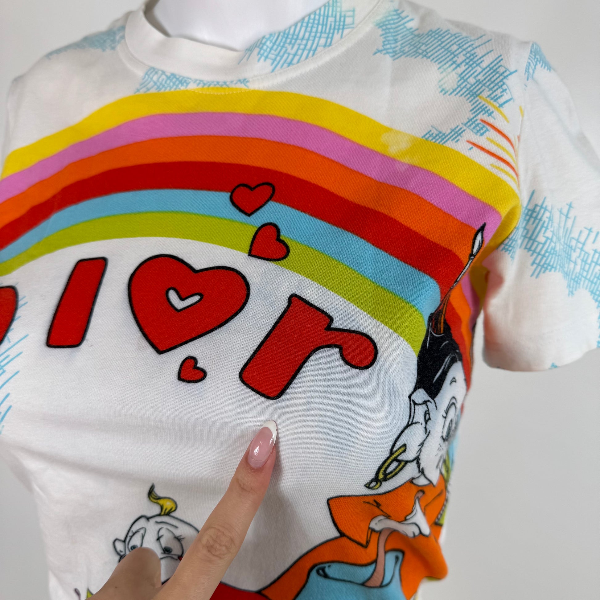 Christian Dior Rainbow Cartoon Graphic T-Shirt White