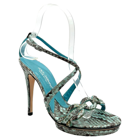 Dolce & Gabbana Blue Python Platform Sandal Heels