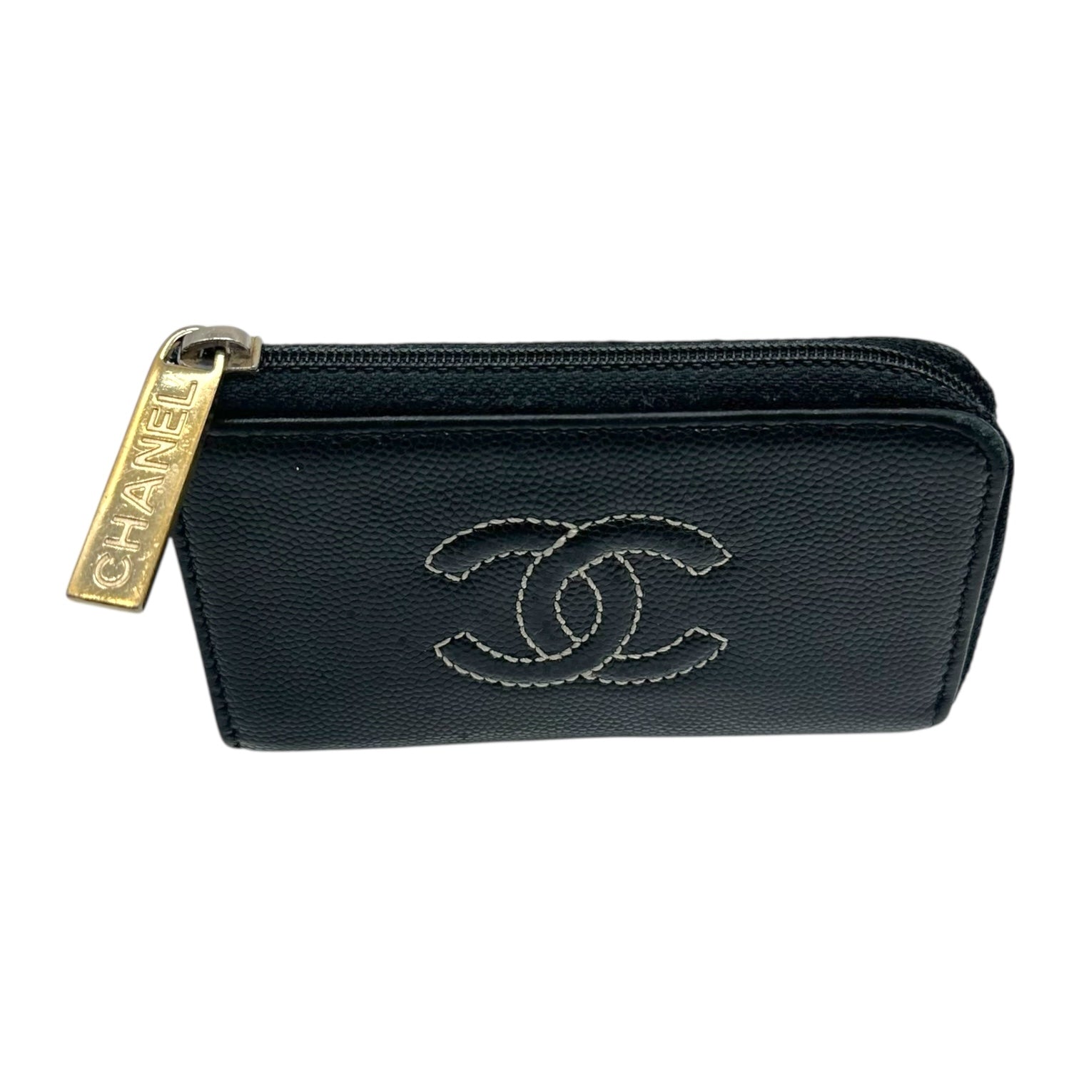 Chanel Black Caviar Contrast Stitch Key Pouch - Outfit Repeater