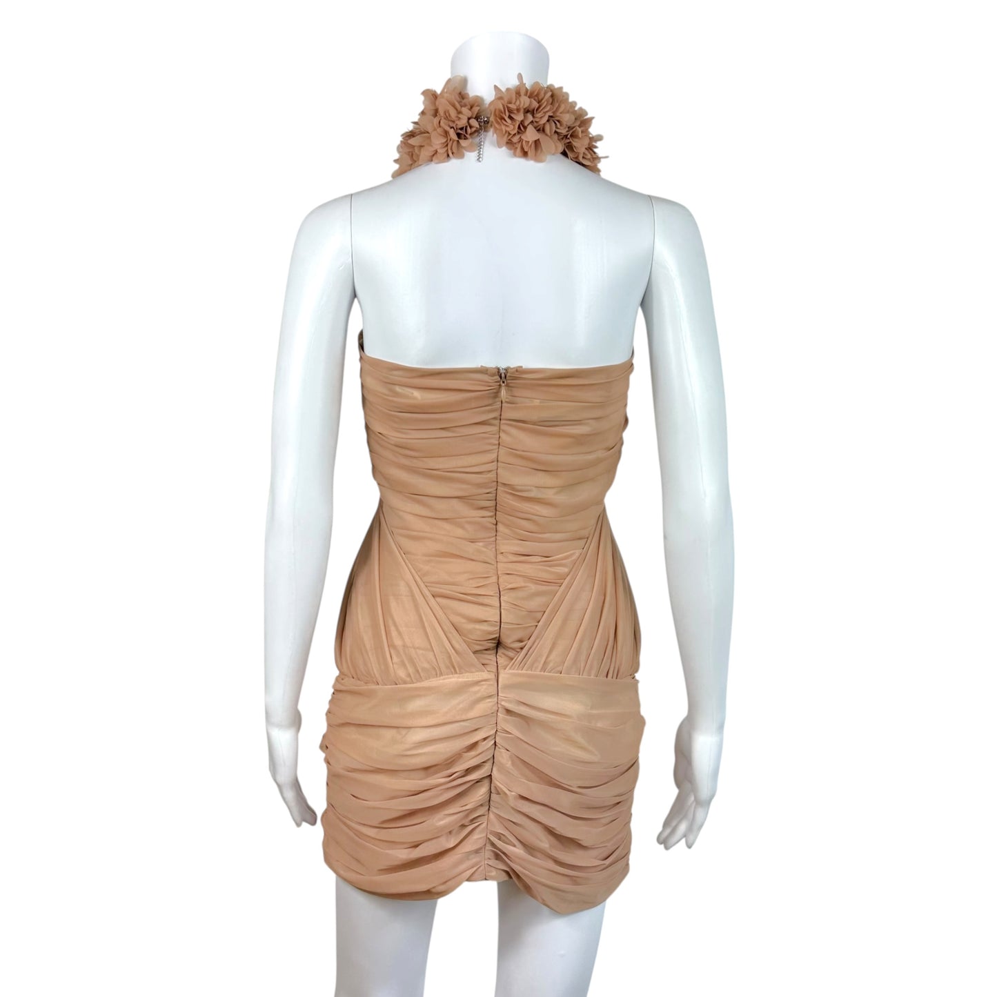 Fanci Club Beige Peachline Draped Floral Halterneck Mini Dress