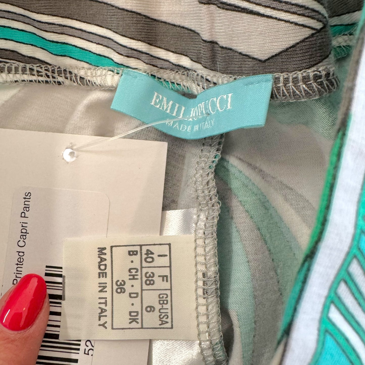 Emilio Pucci Teal Blue & White Printed Capri Pants