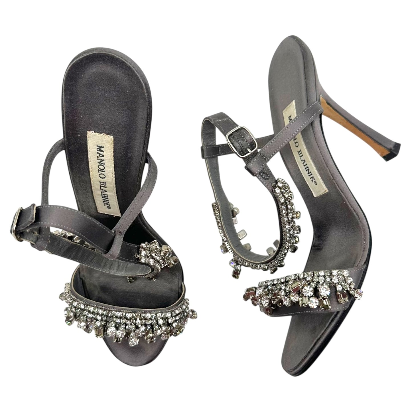 Manolo Blahnik Silver Crystal Embellished Heeled Sandals