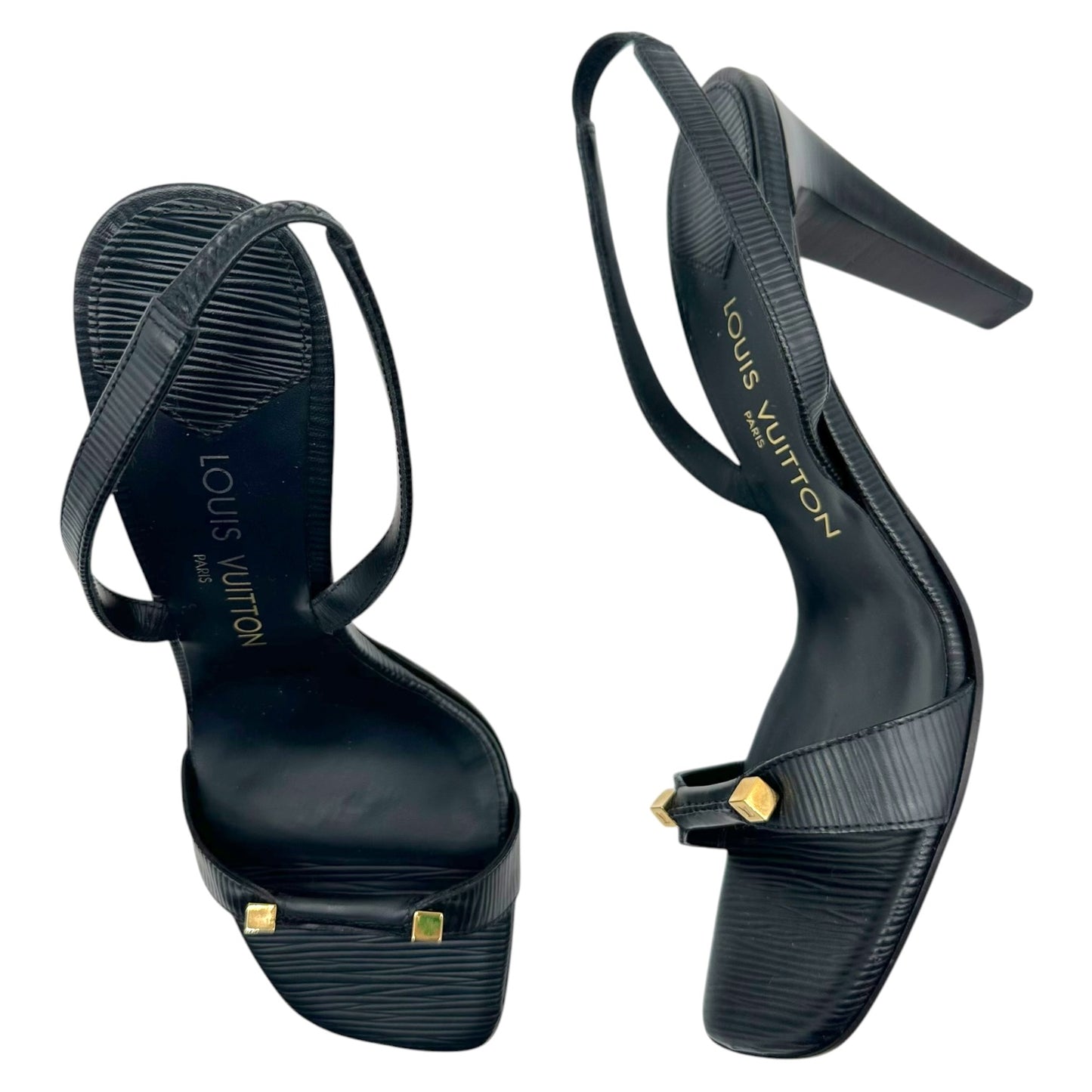 Louis Vuitton Black Epi Leather Slingback Sandal Heels
