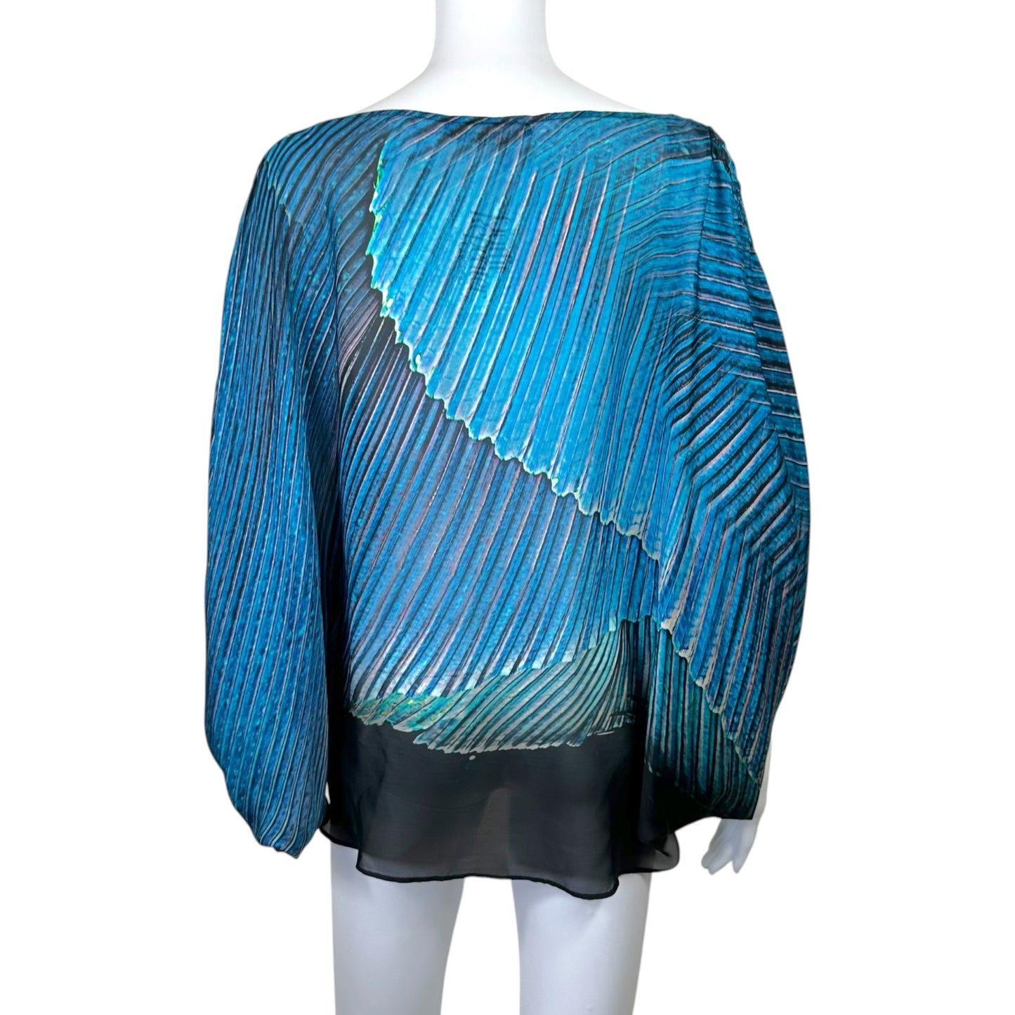Roberto Cavalli Turquoise & Black Stripe Print Sheer Silk Dolman Blouse