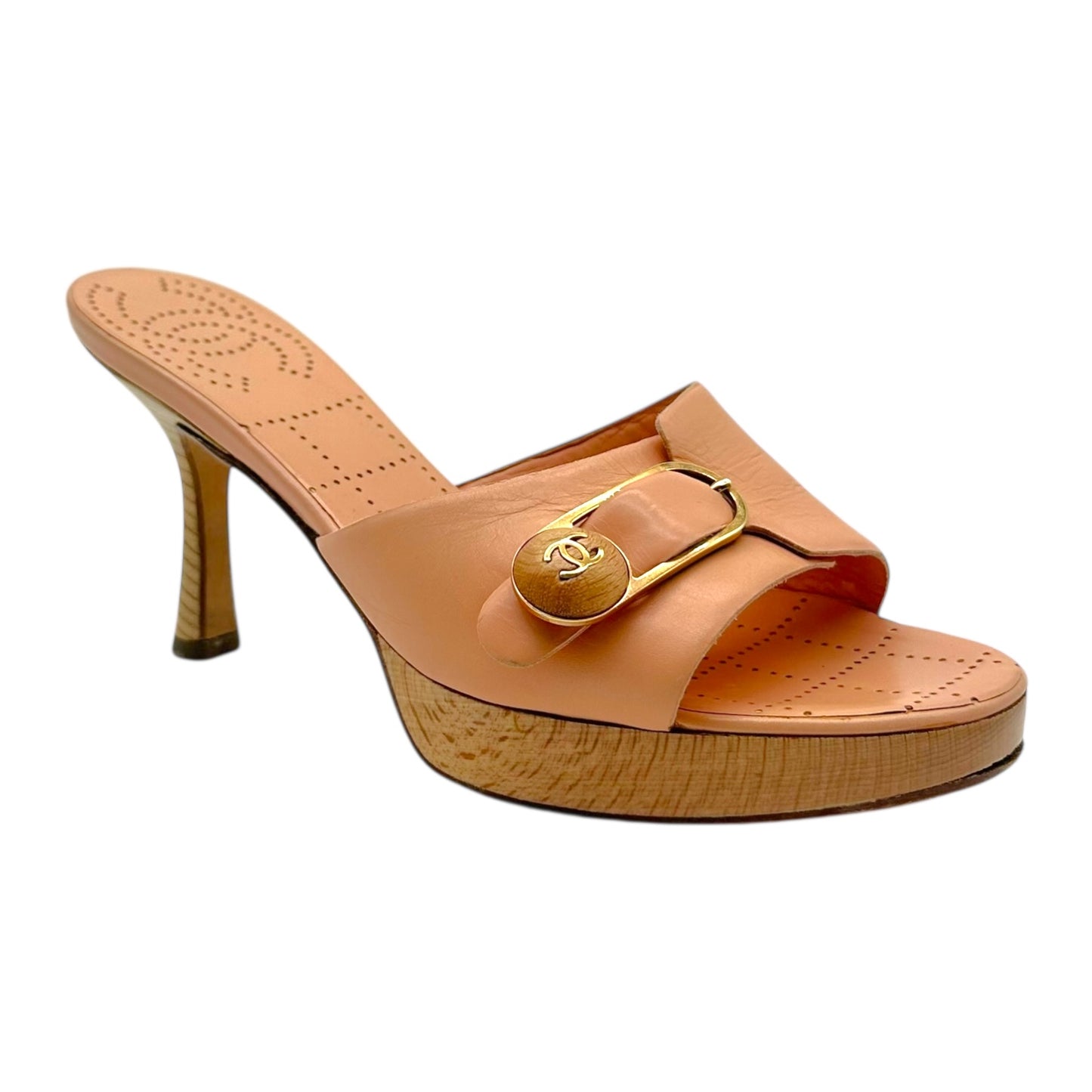 Chanel Light Pink Safety Pin Mule Heels