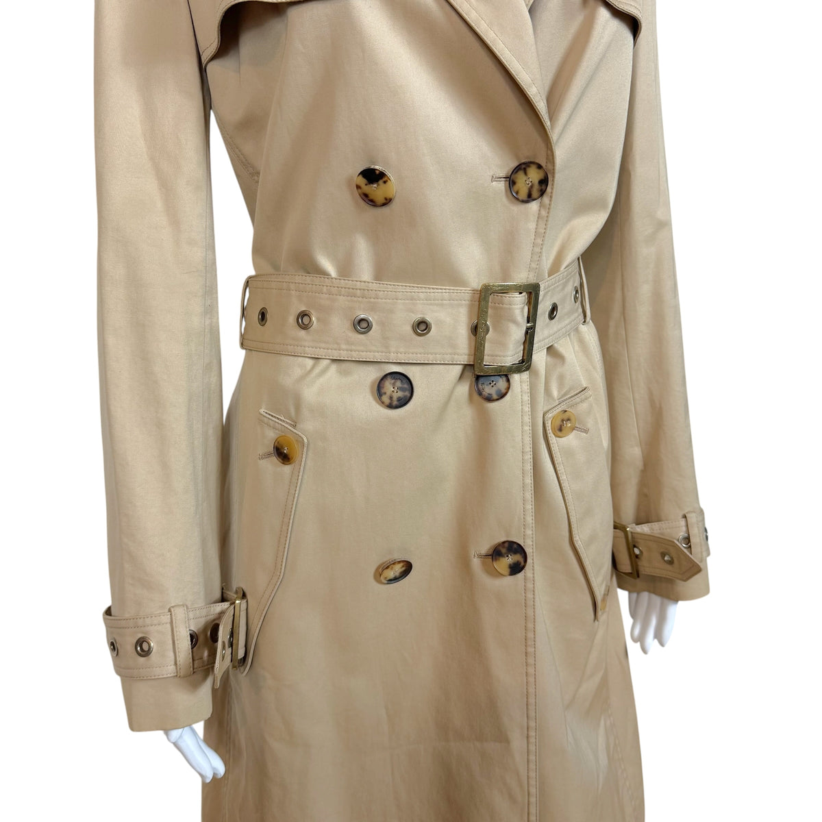 Salvatore Ferragamo Beige Grommet Belt Trench Coat