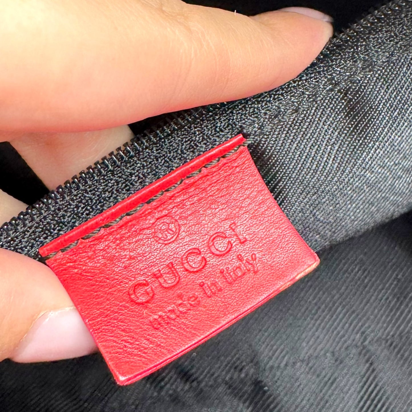 Gucci Gray Monogram & Red Leather Boston Bag - Outfit Repeater