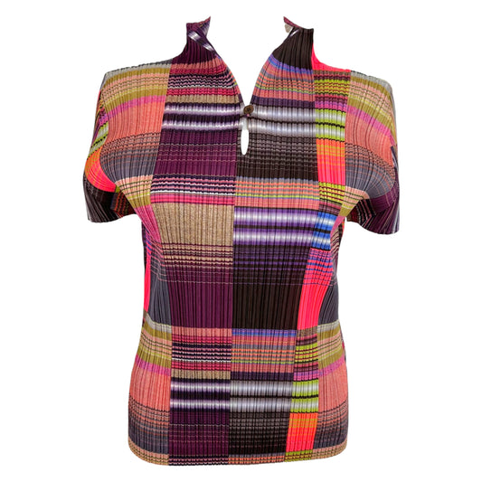 Issey Miyake Pleats Please Multicolor Striped Blouse
