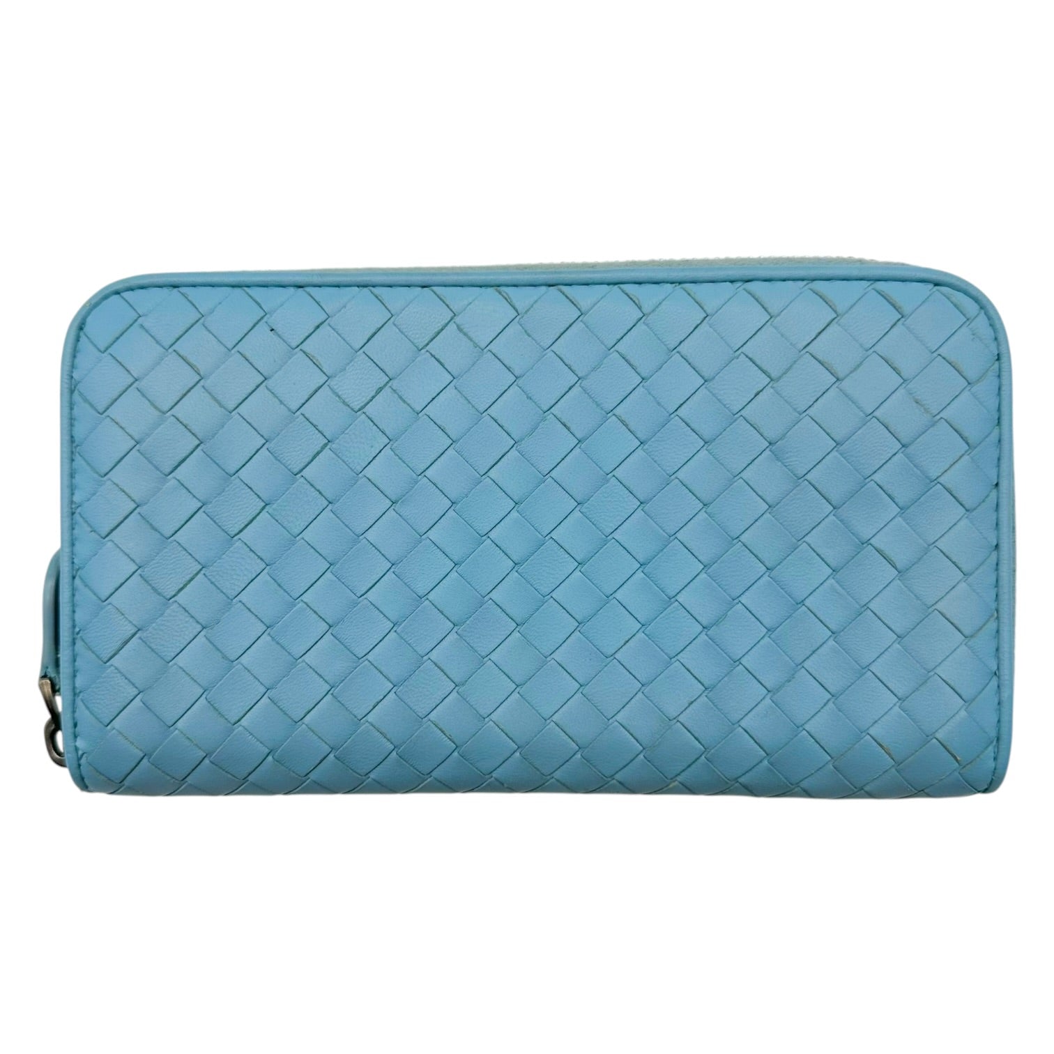 Bottega Veneta Long Zip Wallet Light Blue Intrecciato Leather
