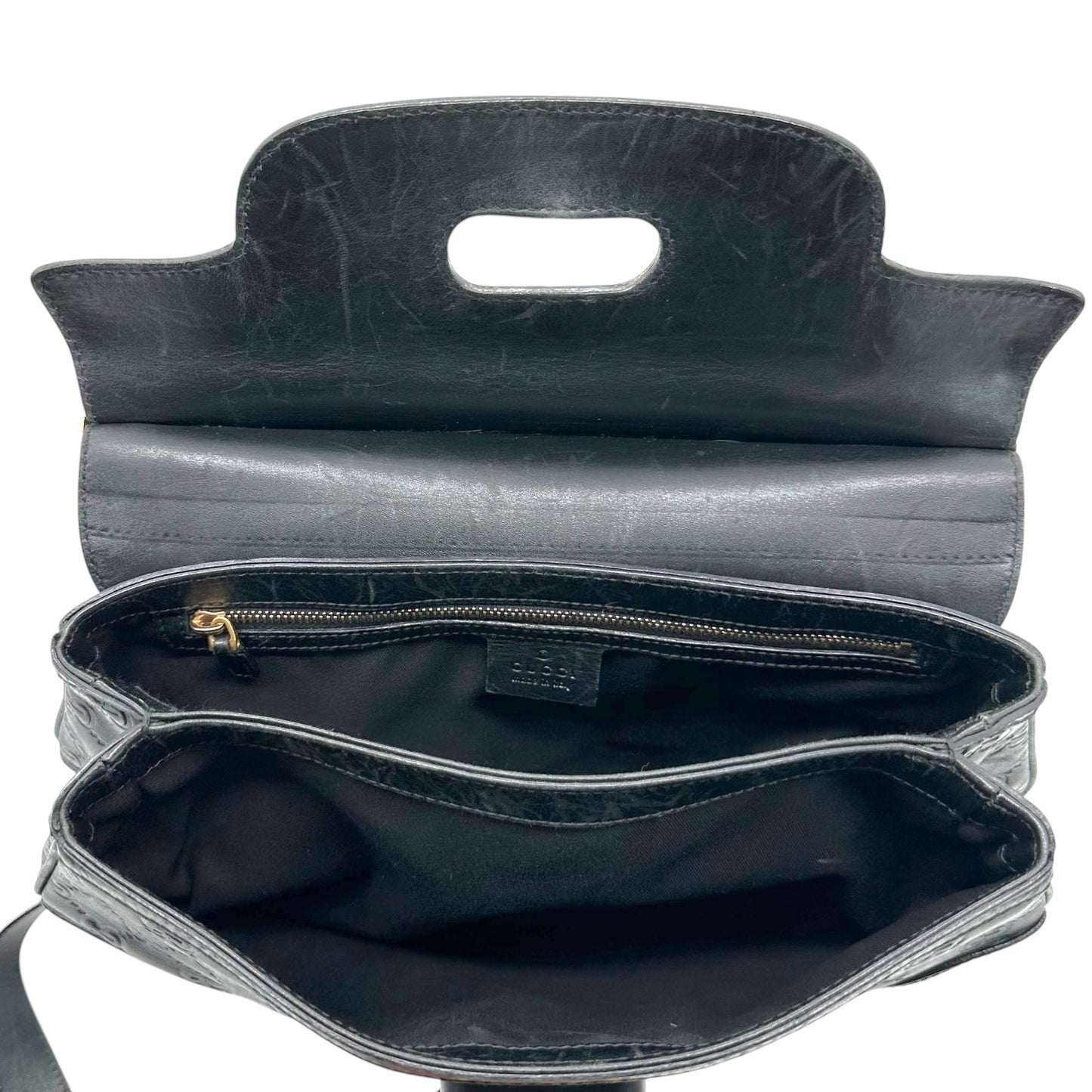 Gucci Black Guccissima Bamboo Handle Turnlock 2-Way Bag - Outfit Repeater