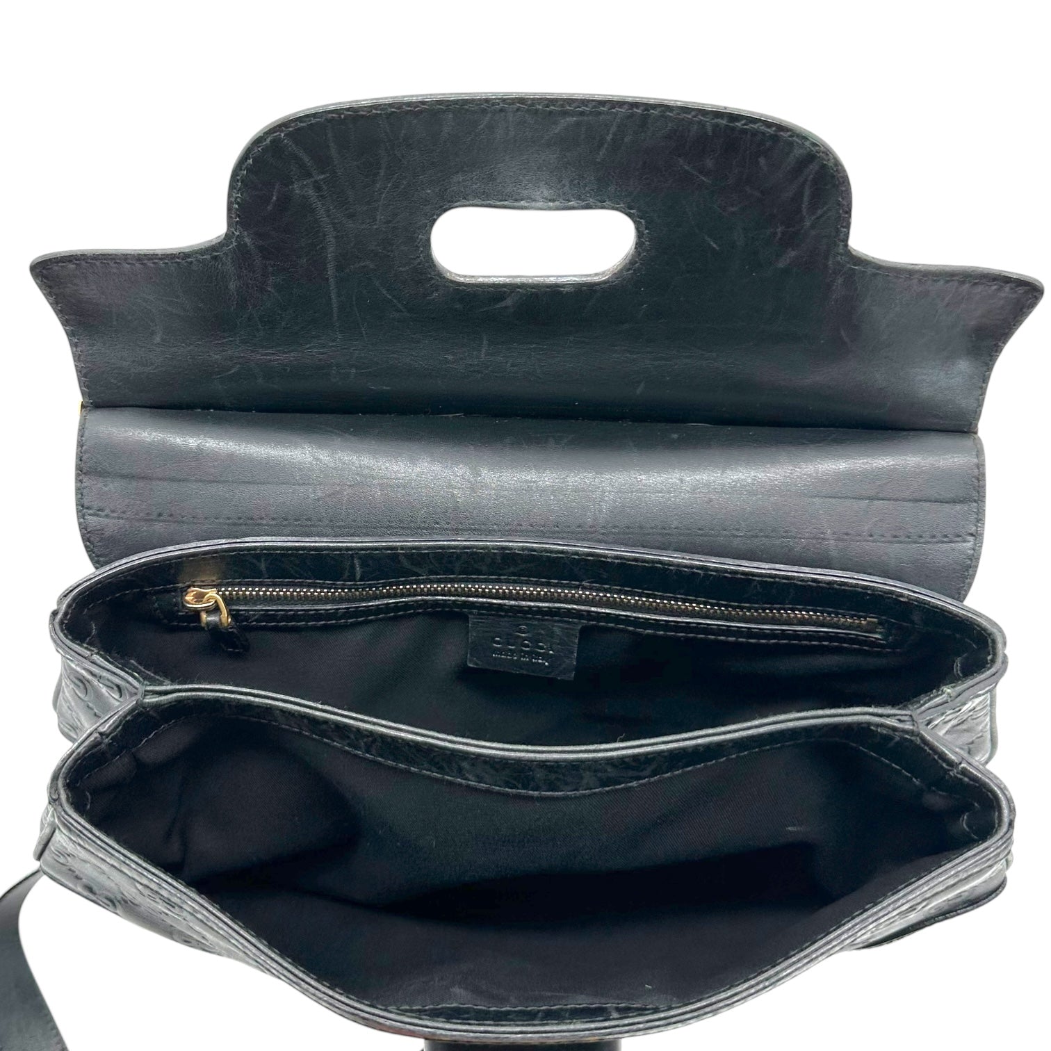 Gucci Black Guccissima Bamboo Handle Turnlock 2-Way Bag - Outfit Repeater