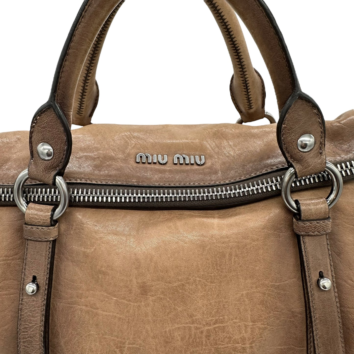 Miu Miu Distressed Brown Leather 2-Way Bag - Outfit Repeater