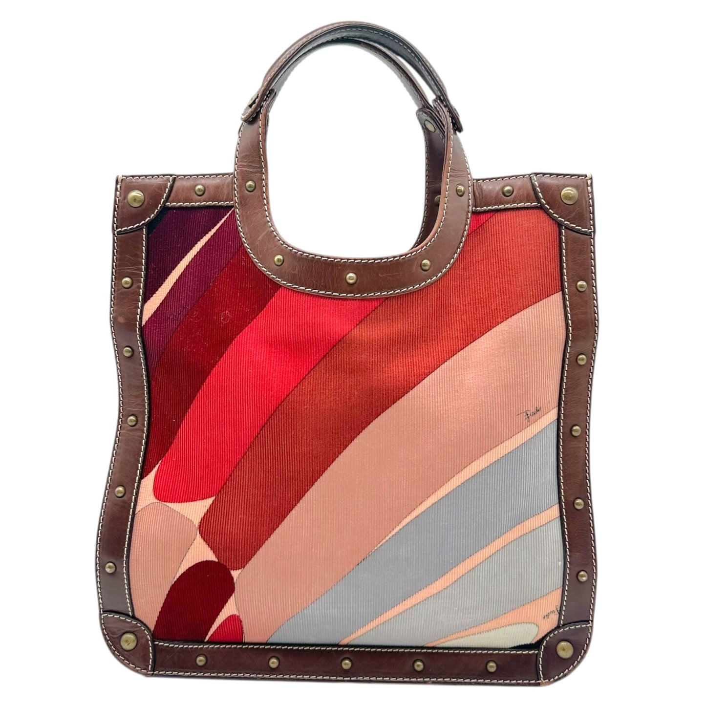 Emilio Pucci Printed Corduroy Leather Tote Bag