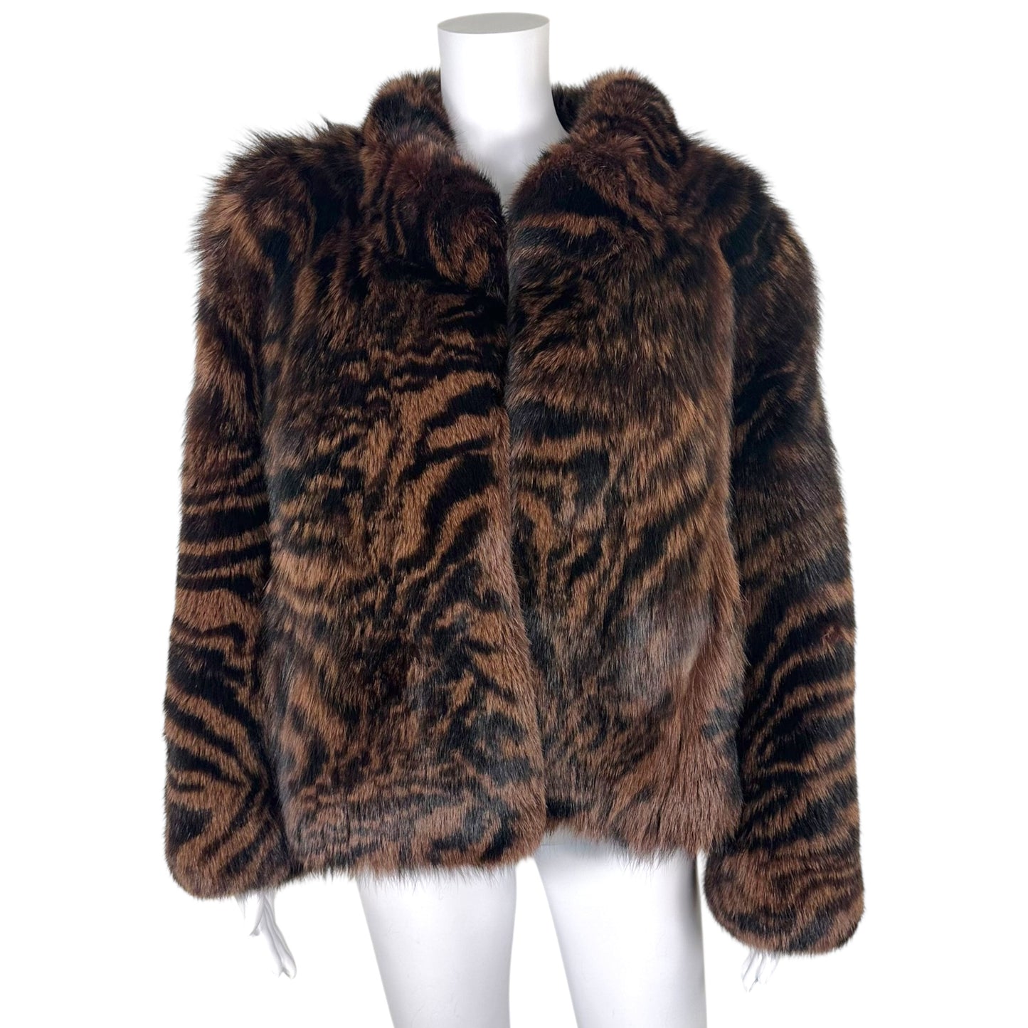 Vintage Septieme Black & Brown Zebra Print Fox Fur Coat
