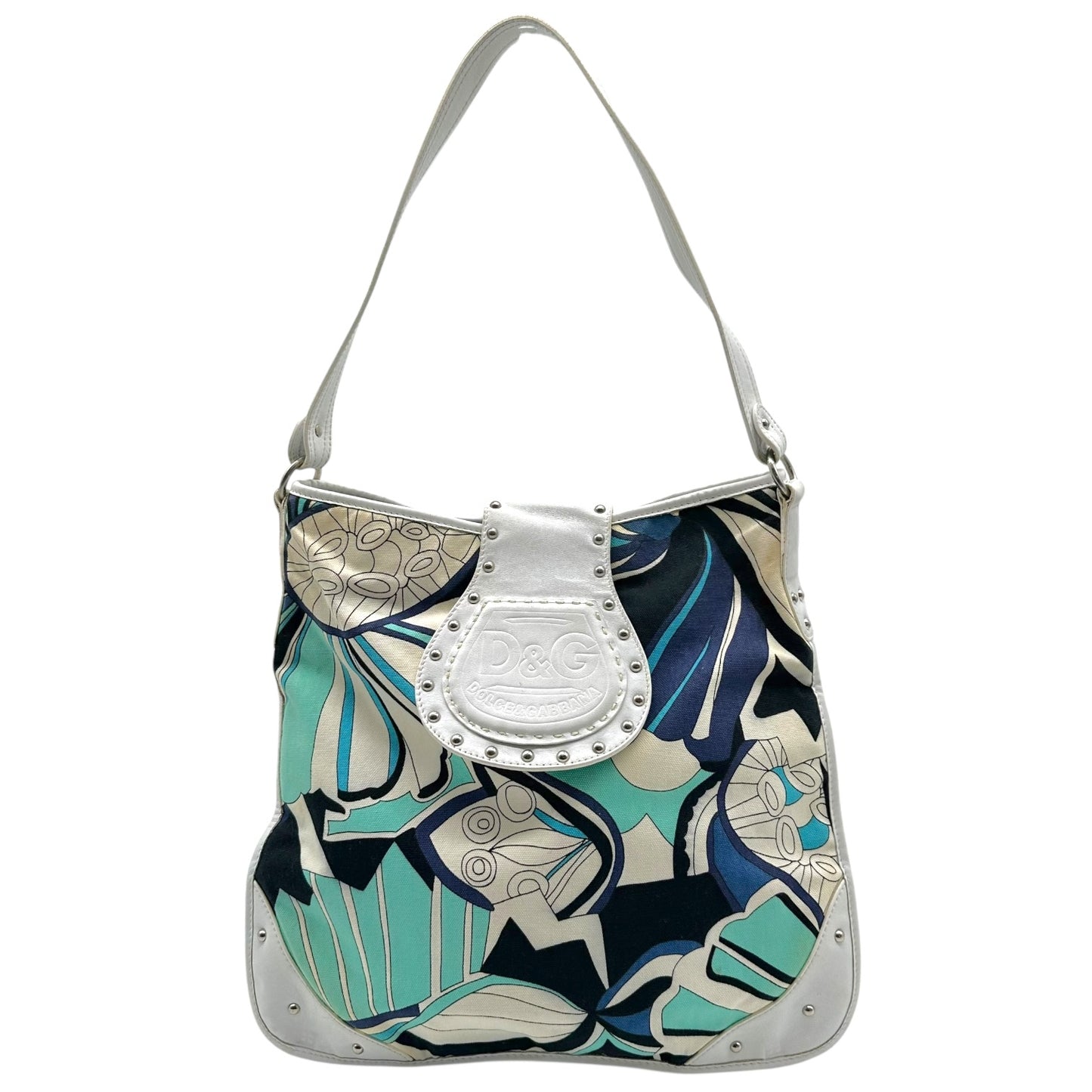 D&G Dolce & Gabbana Blue White Floral Print Shoulder Bag