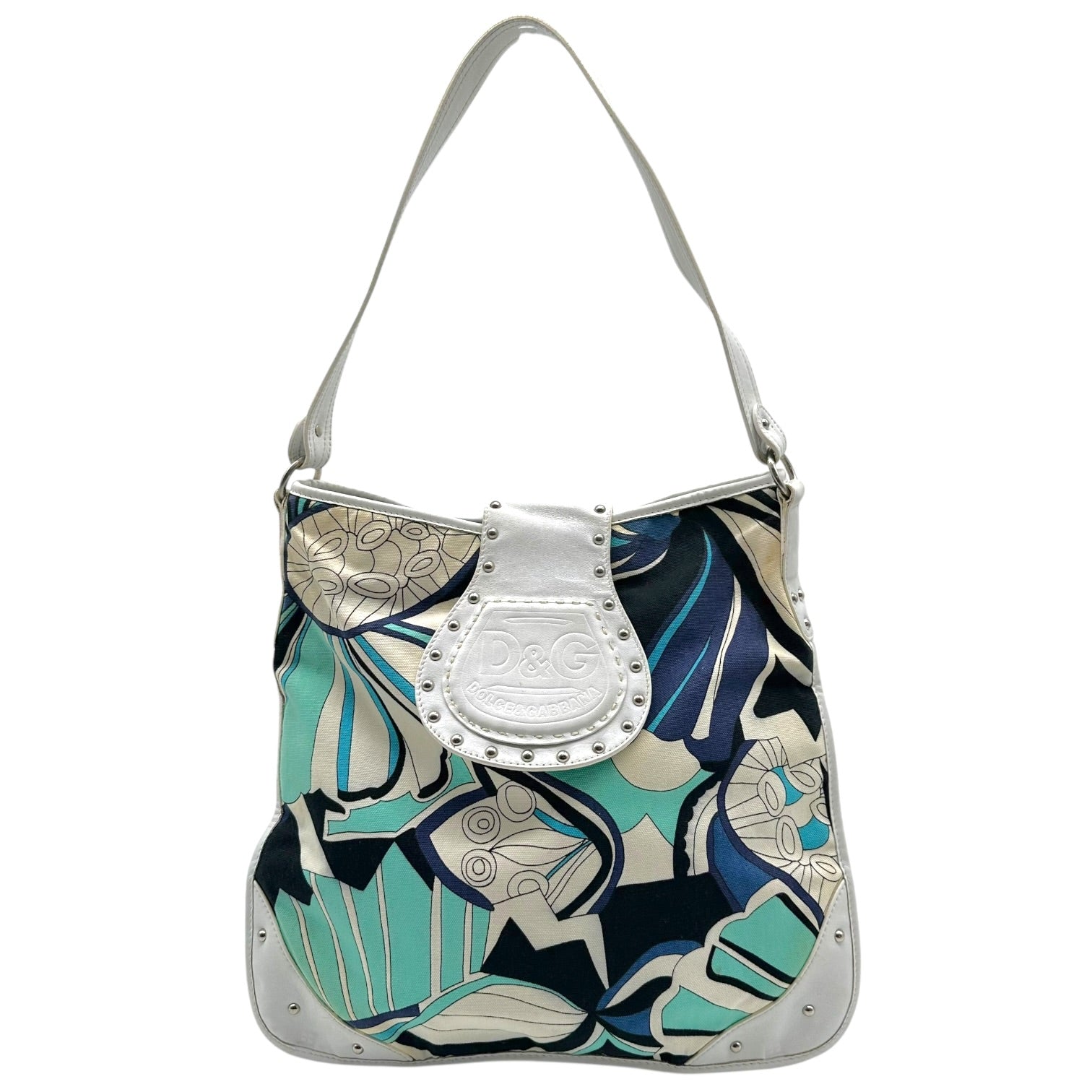 D&G Dolce & Gabbana Blue White Floral Print Shoulder Bag