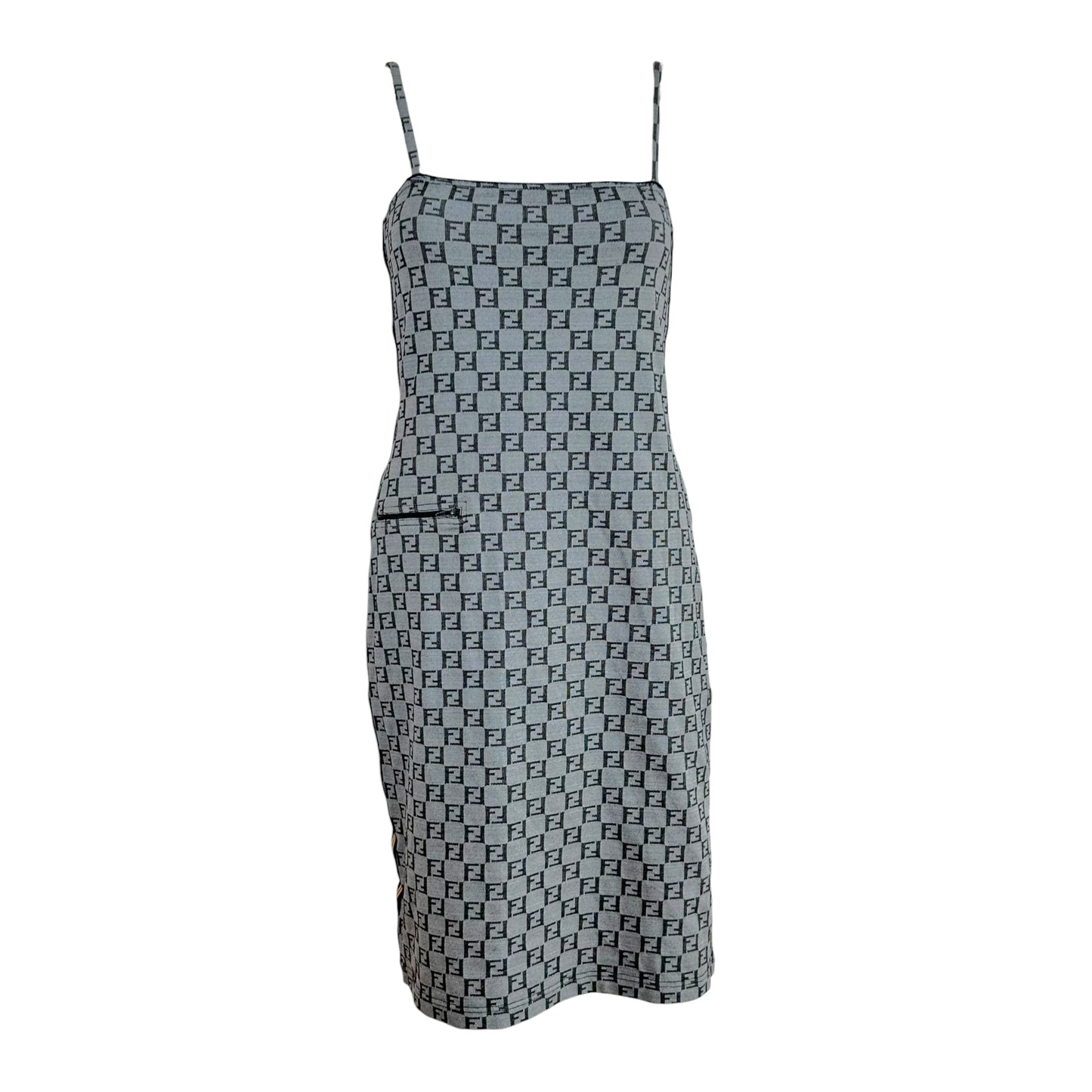 Fendi Midi Dress Gray Zucchino Monogram Side Stripe
