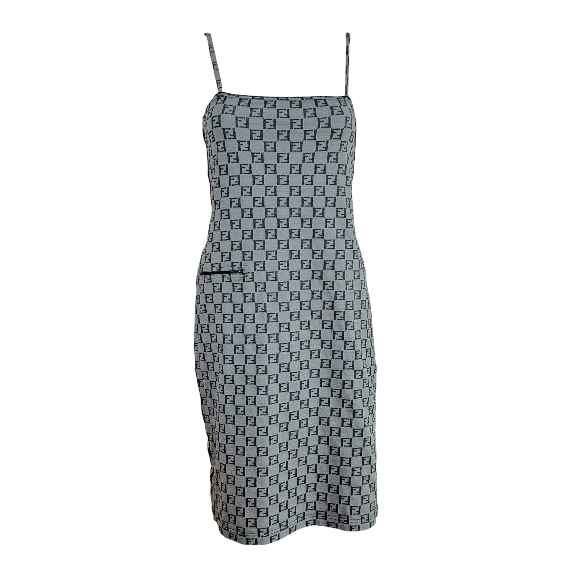 Fendi Midi Dress Gray Zucchino Monogram Side Stripe