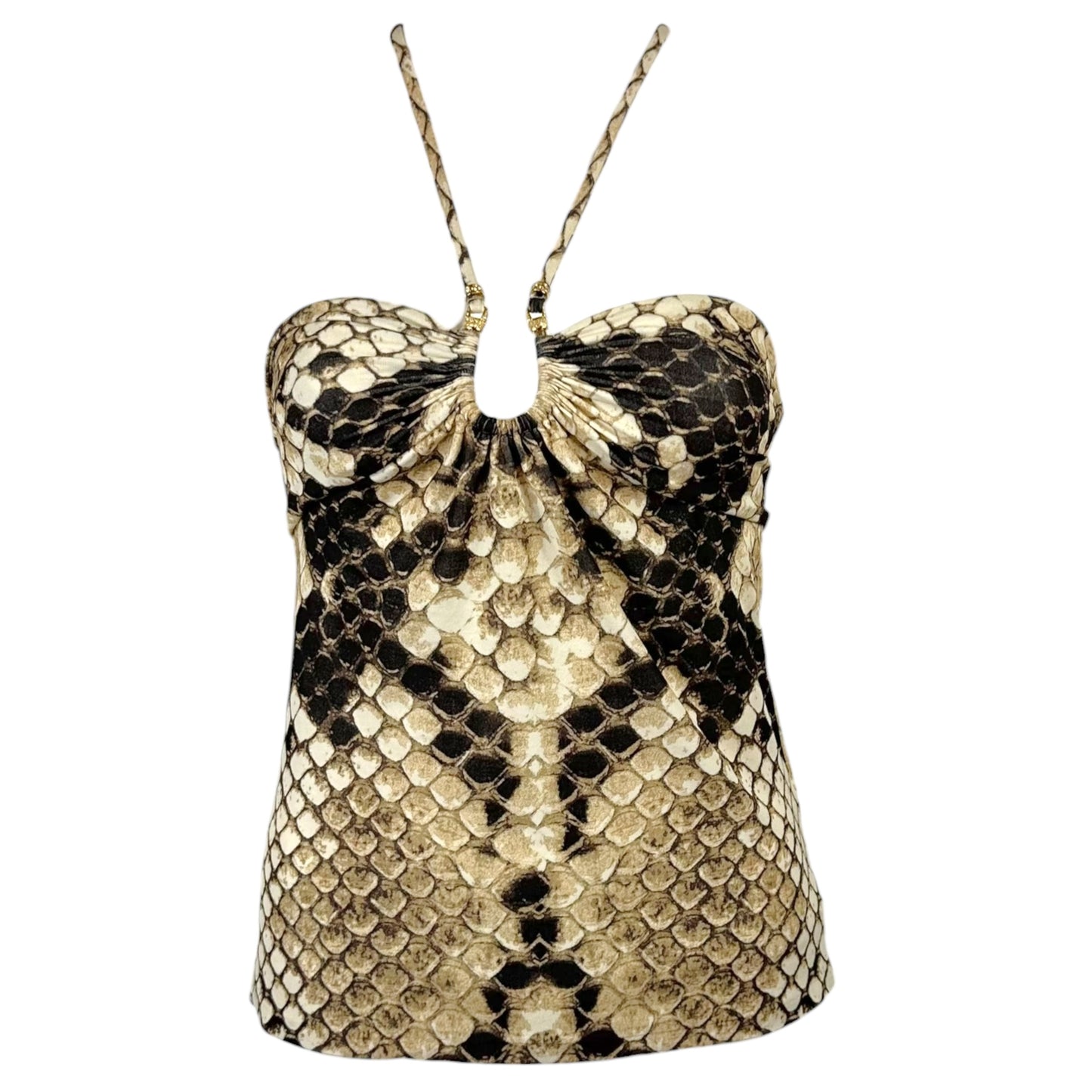 Roberto Cavalli 2007 Brown Snakeskin Print Halter Tank