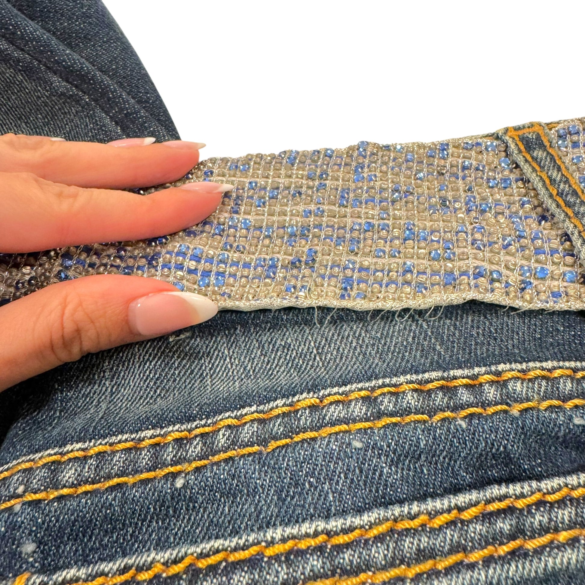 Roberto Cavalli 2005 Blue Crystal Waistband Straight-Leg Jeans - Outfit Repeater