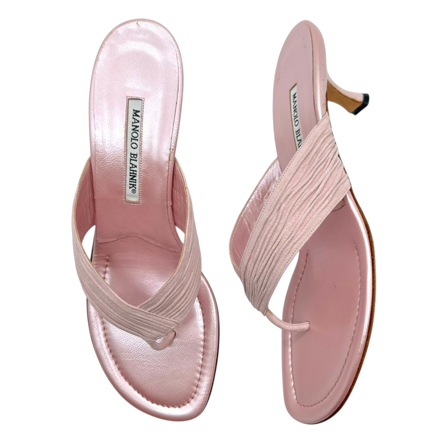 Manolo Blahnik Pink Suede Kitten Heels Flip Flops - Outfit Repeater