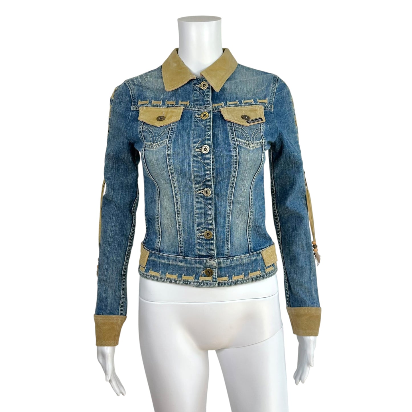 D&G Dolce & Gabbana Denim & Suede Lace-Up Jacket