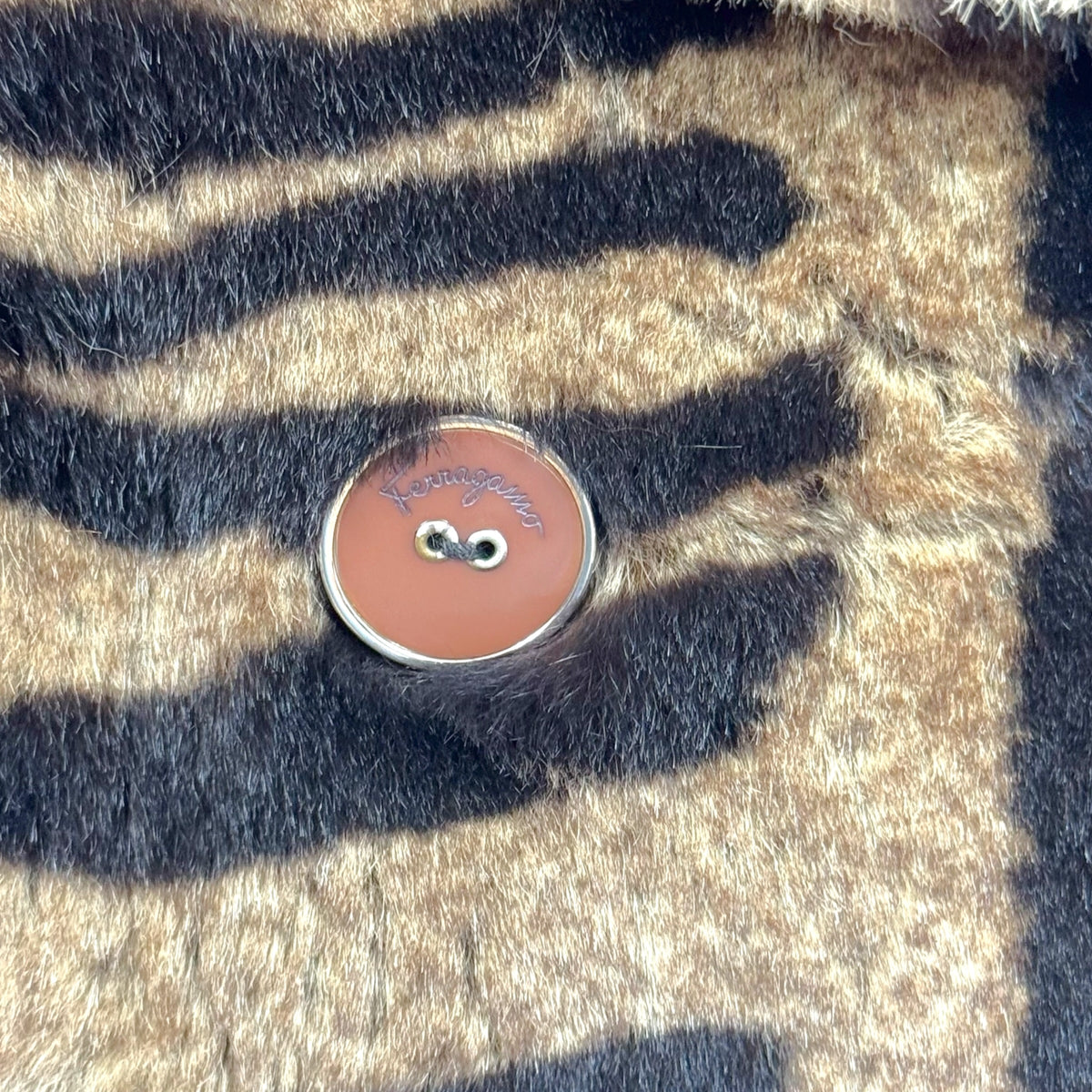 Salvatore Ferragamo Mid-Length Fur Coat Tan Black Zebra Print
