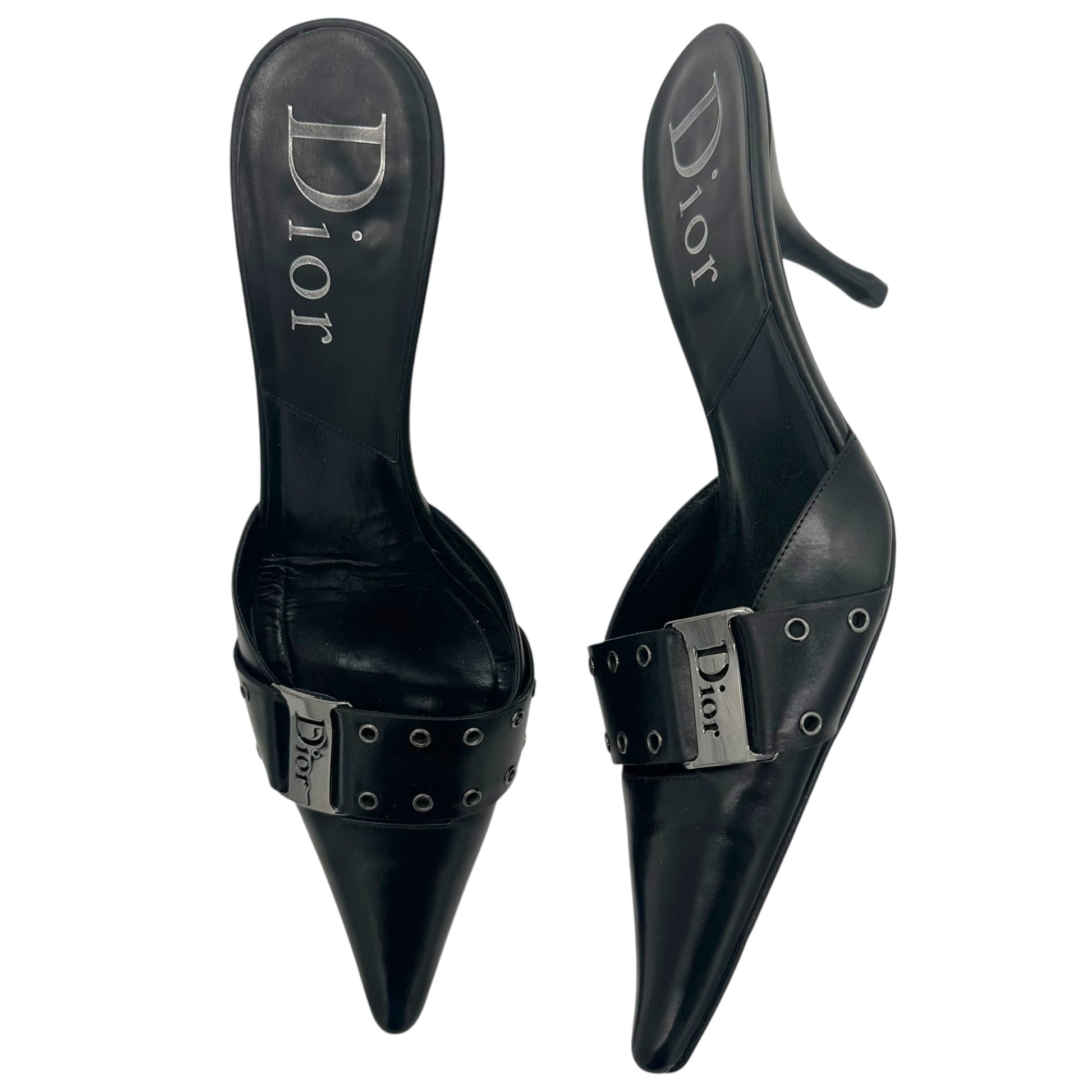 Christian Dior Street Chic Black Leather Mule Heels - Outfit Repeater
