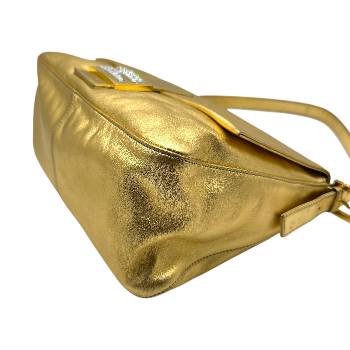 Fendi Gold Leather & Crystal Mama Baguette Bag