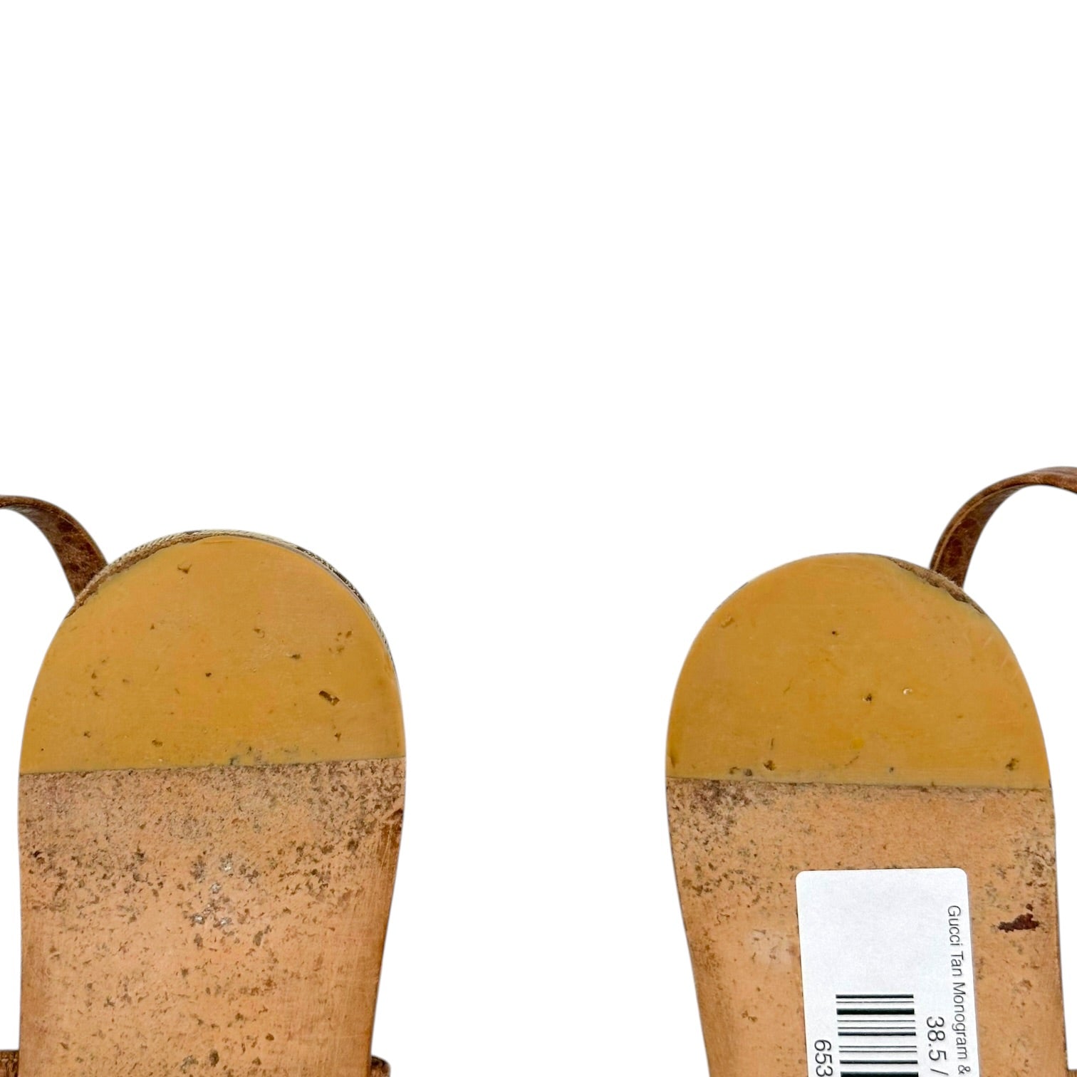 Gucci Tan Monogram Leather Bamboo Flip Flops Size 38.5
