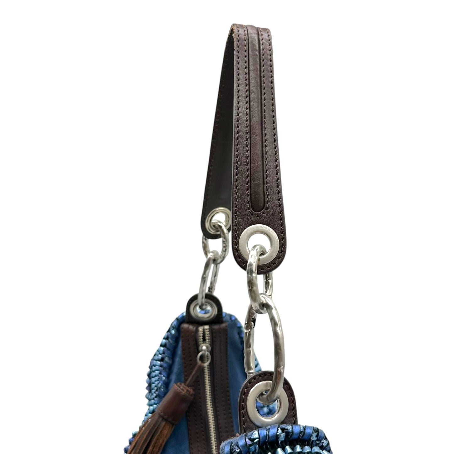Diane von Furstenberg Blue Metallic Woven Leather Large Hobo Bag