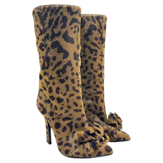 Roberto Cavalli Khaki Green Leopard Print Ponyhair Heeled Boots