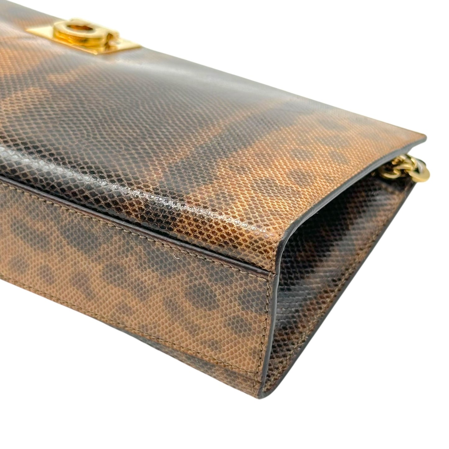 Ferragamo Brown Gold Lizard Skin 2-Way Clutch Bag
