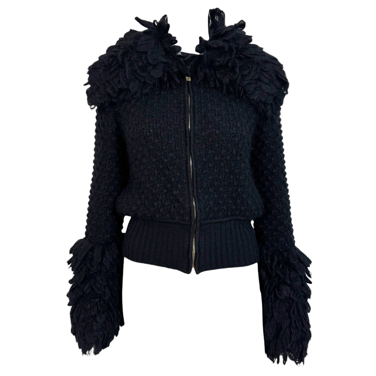 Missoni Black Mohair Wool Knit Cropped Penny Lane Zip-Up Cardigan