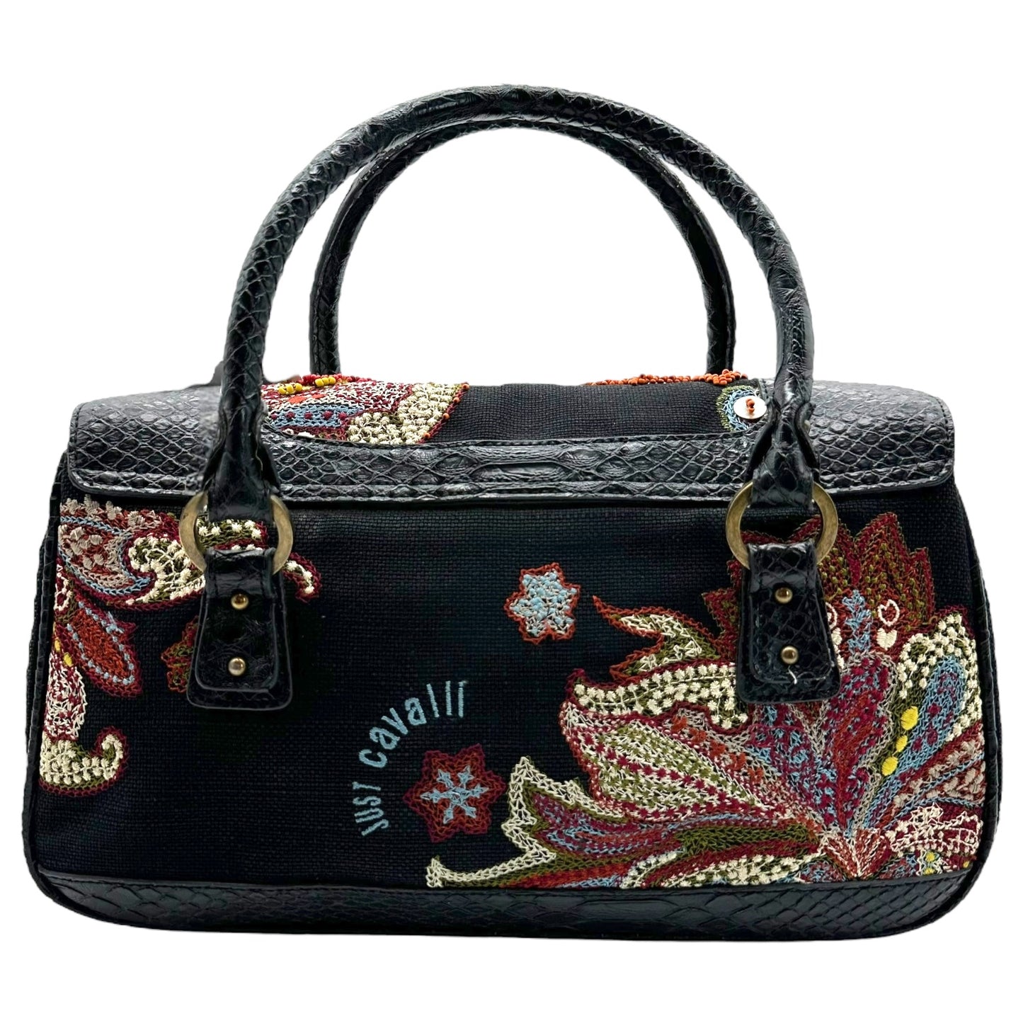 Just Cavalli Roberto Cavalli Beaded Floral & Snakeskin Bag