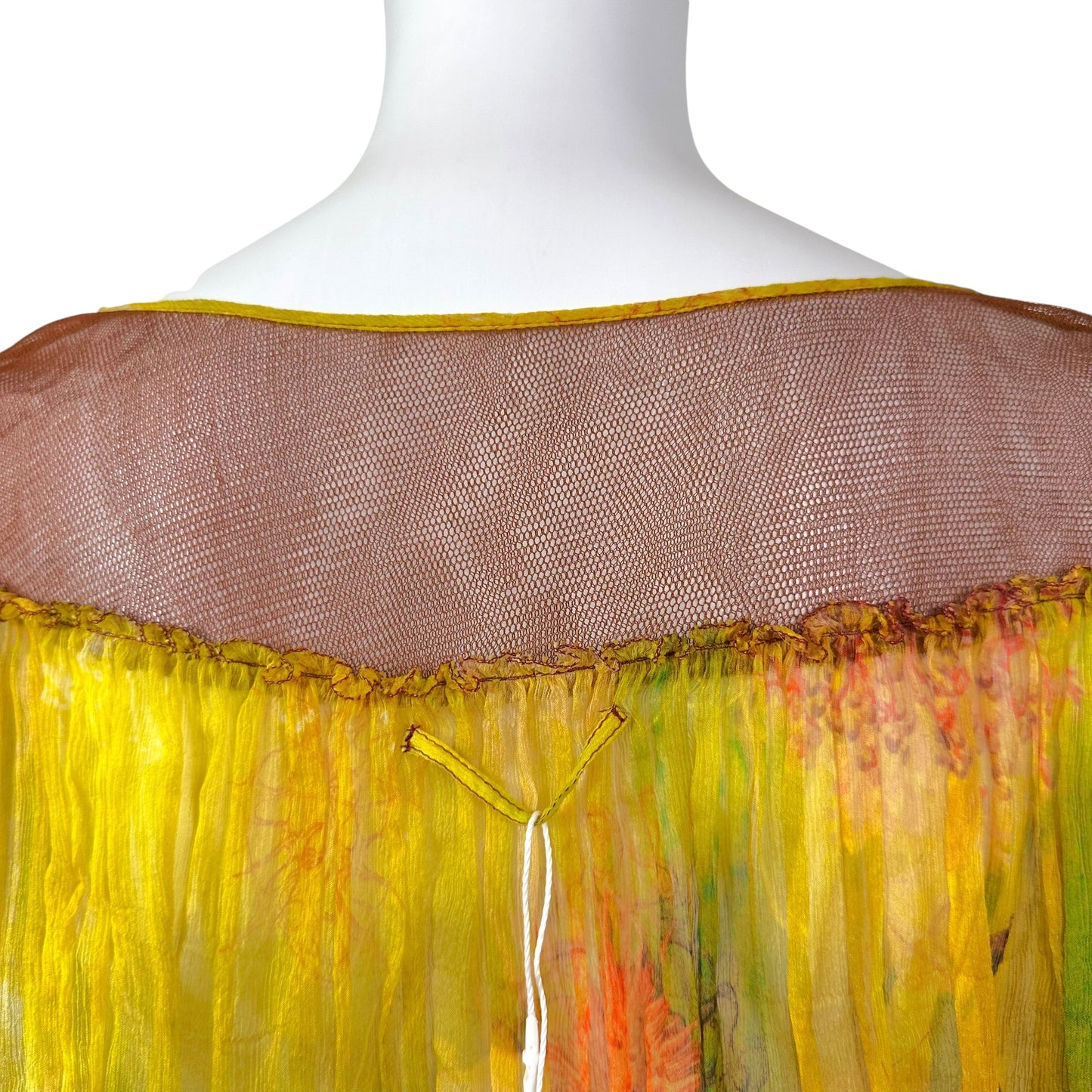 Jean Paul Gaultier Sheer Silk & Mesh Tropical Print Blouse