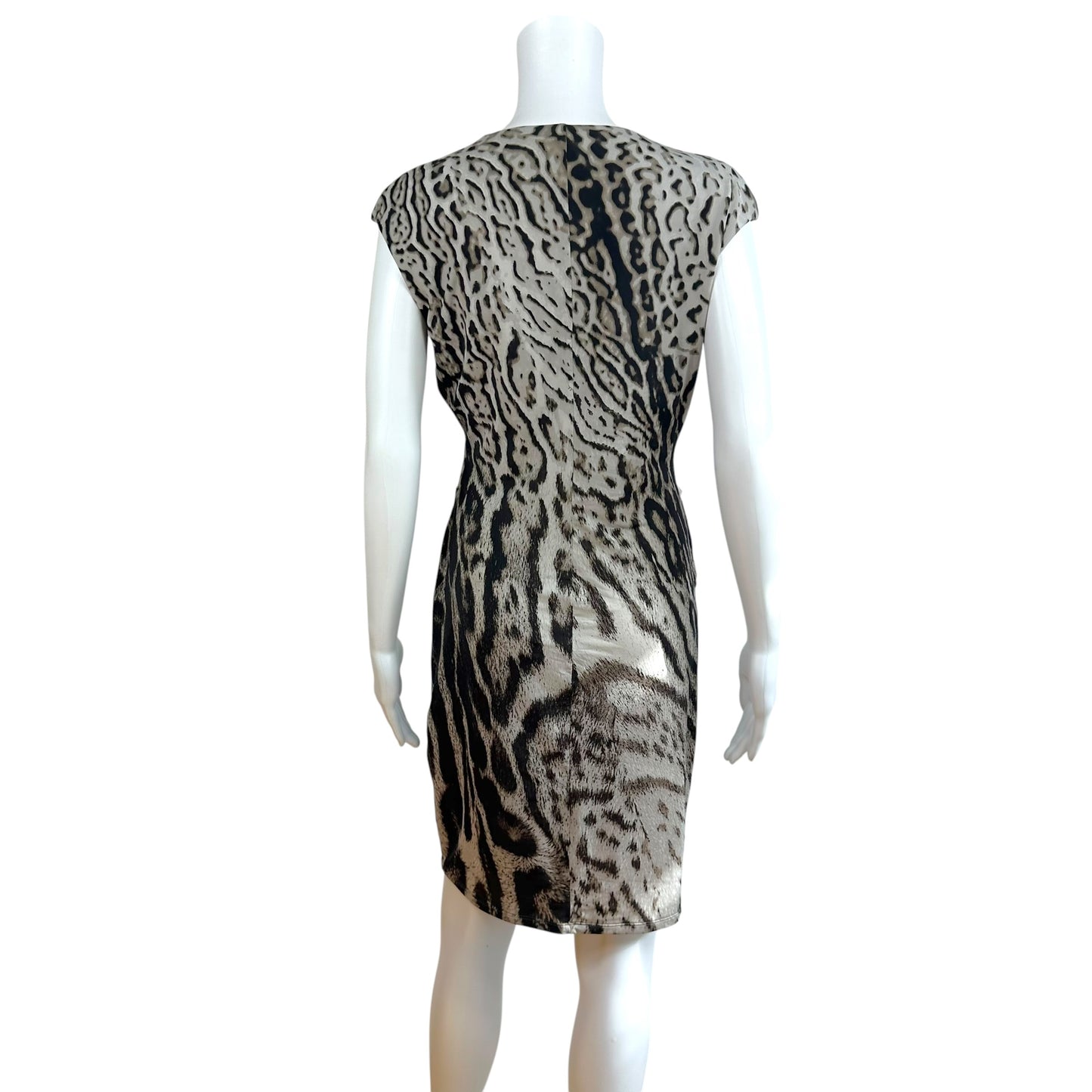 Roberto Cavalli Gray & Black Leopard Print Midi Dress